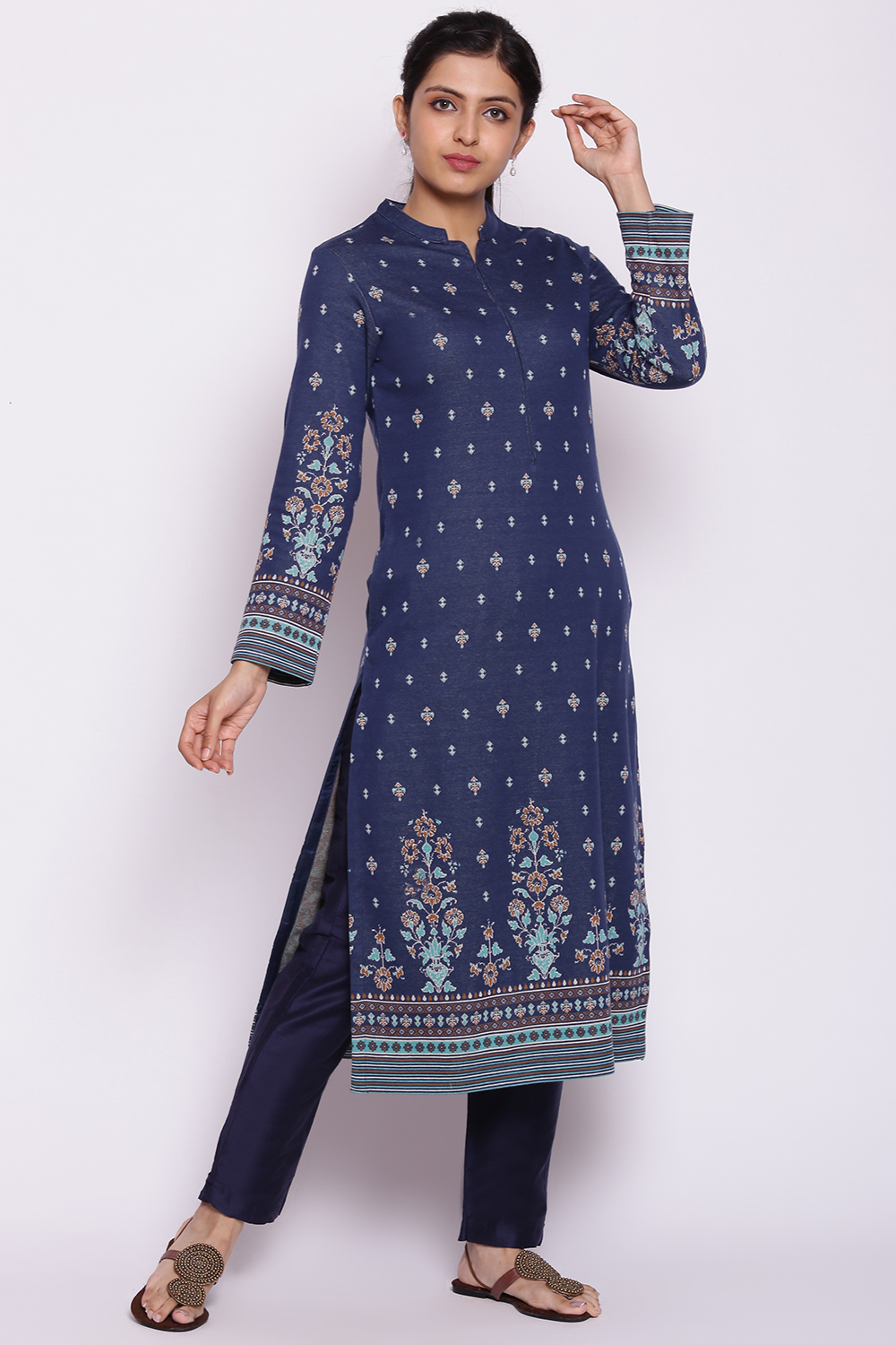 Dark Blue Winter Yarndyed Kurta image number 4
