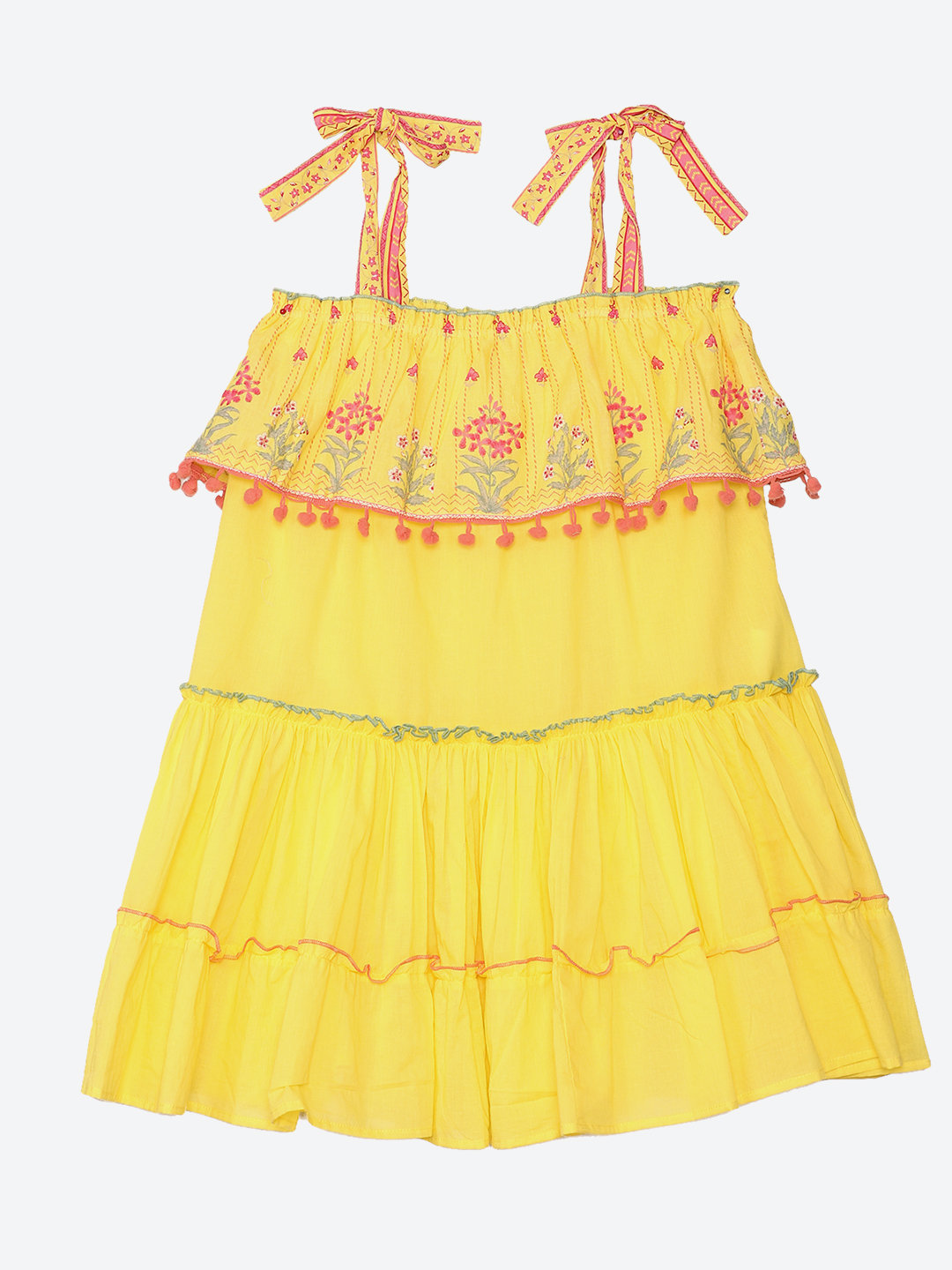 Yellow Cotton Tired Dress image number 0