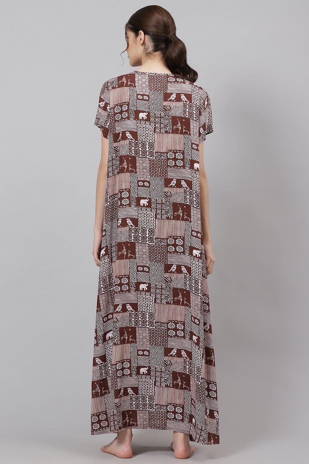 Brown Straight Viscose Printed Sleepwear image number 5