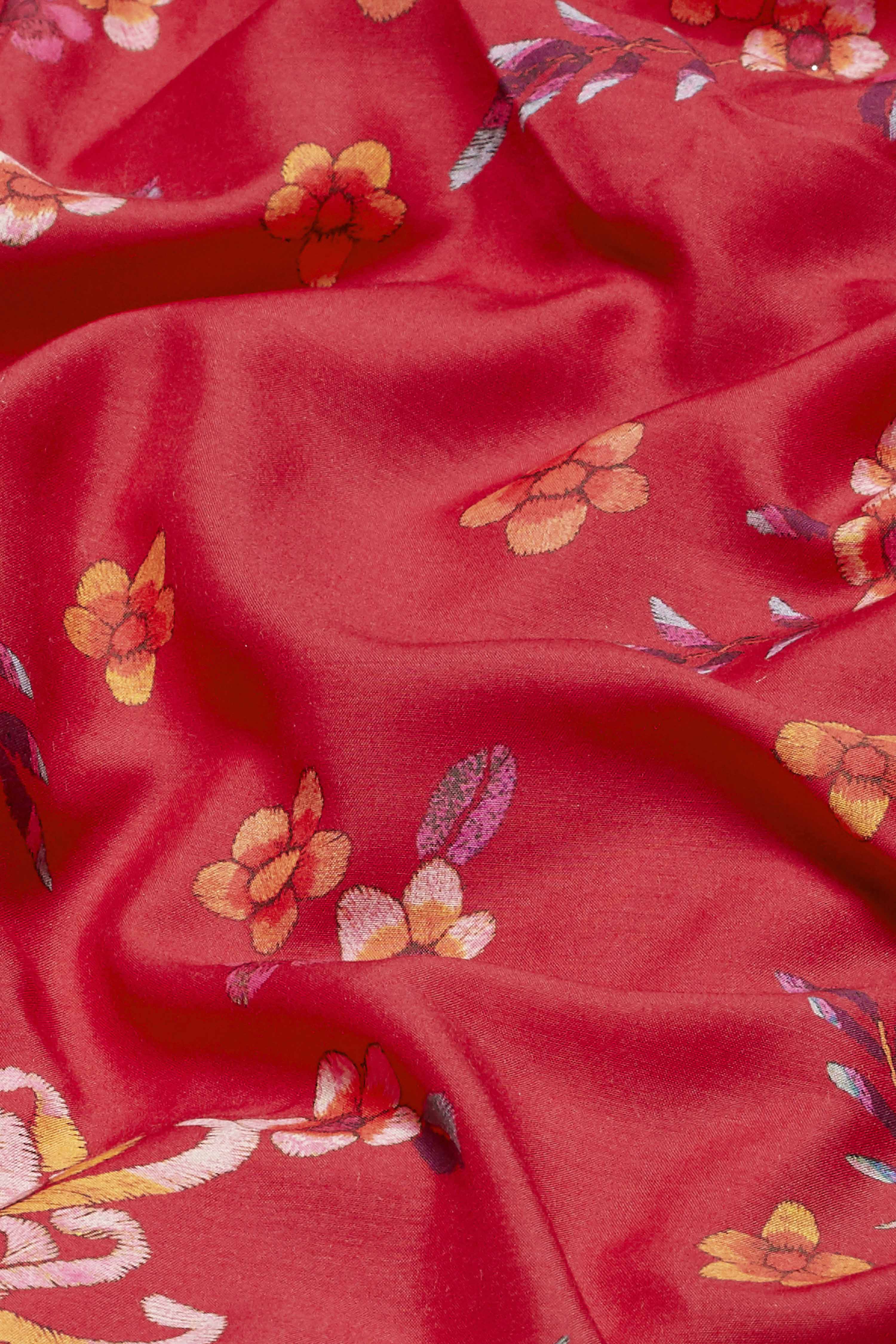 Red Viscose Rayon Front Open Lehenga Set image number 3