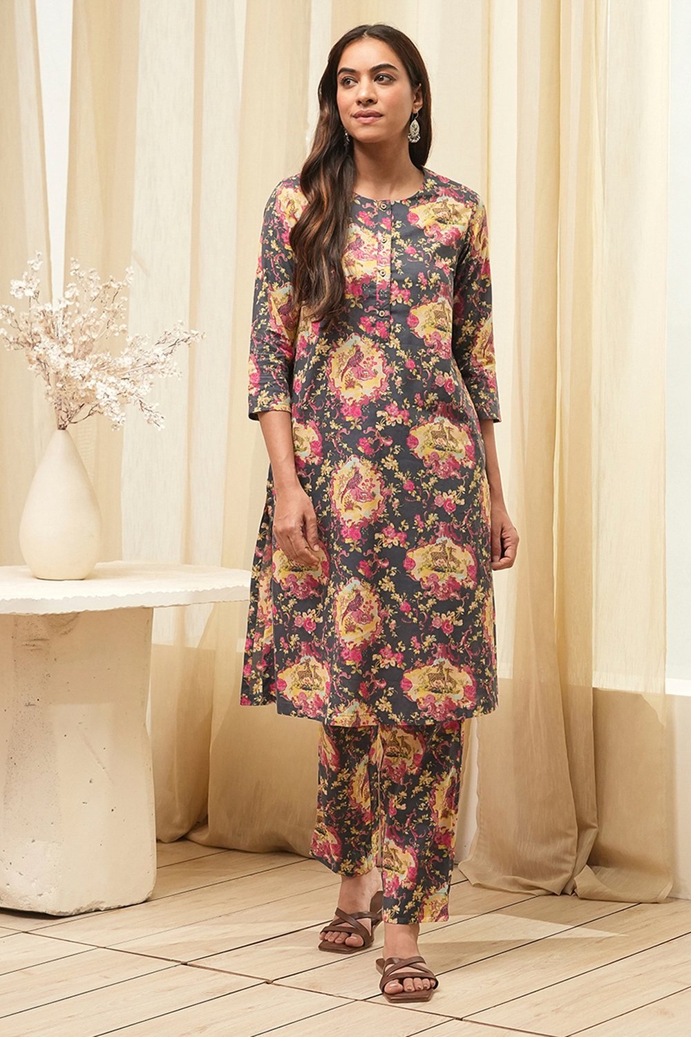 Navy Berry Rayon Flared 2 Piece Set image number 6