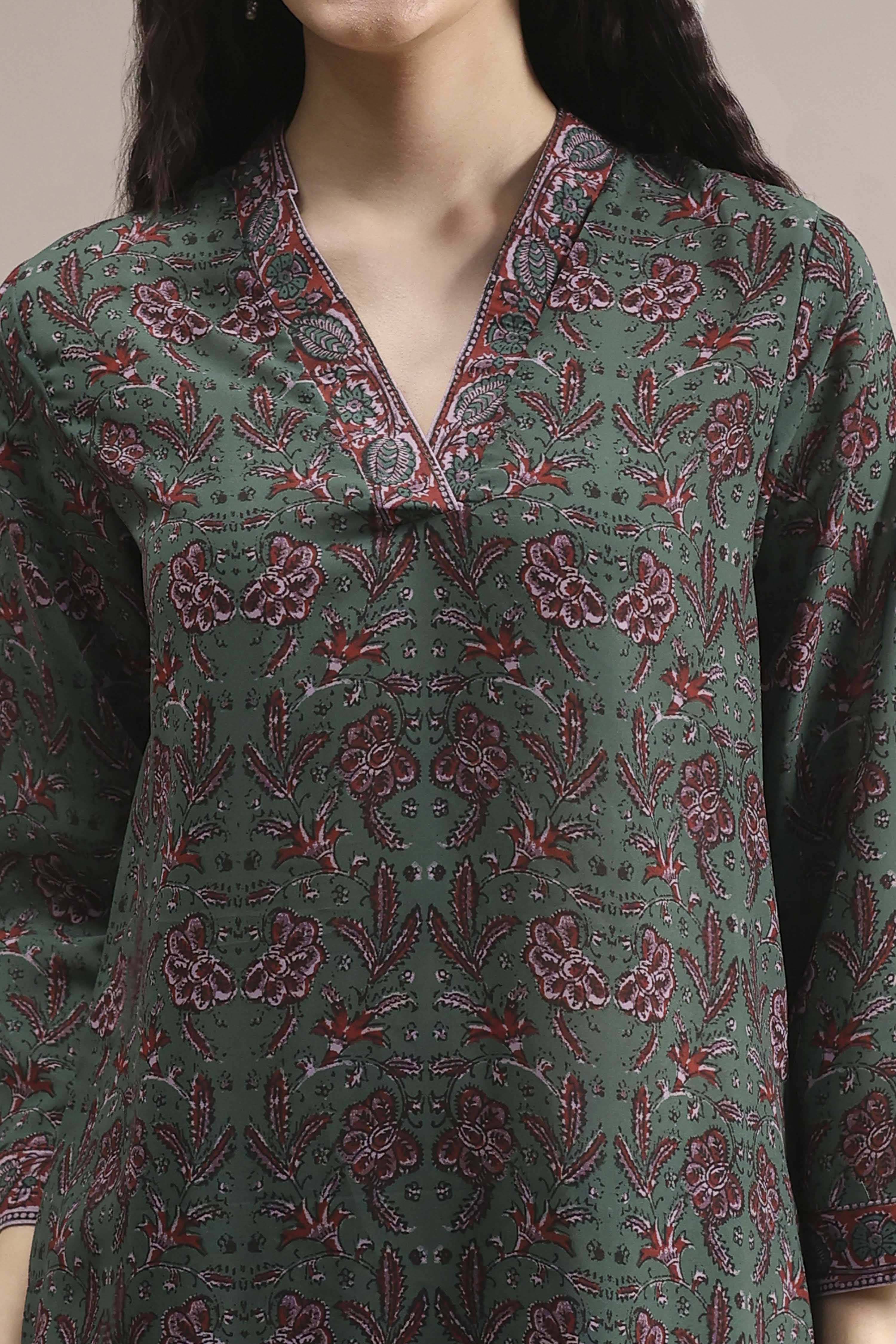 Blue Printed Straight Suit Set image number 1