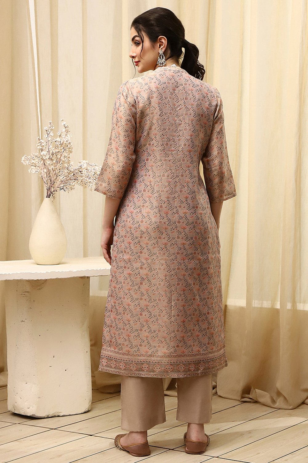 Lavender Chanderi Printed Unstitched Suit Set image number 5