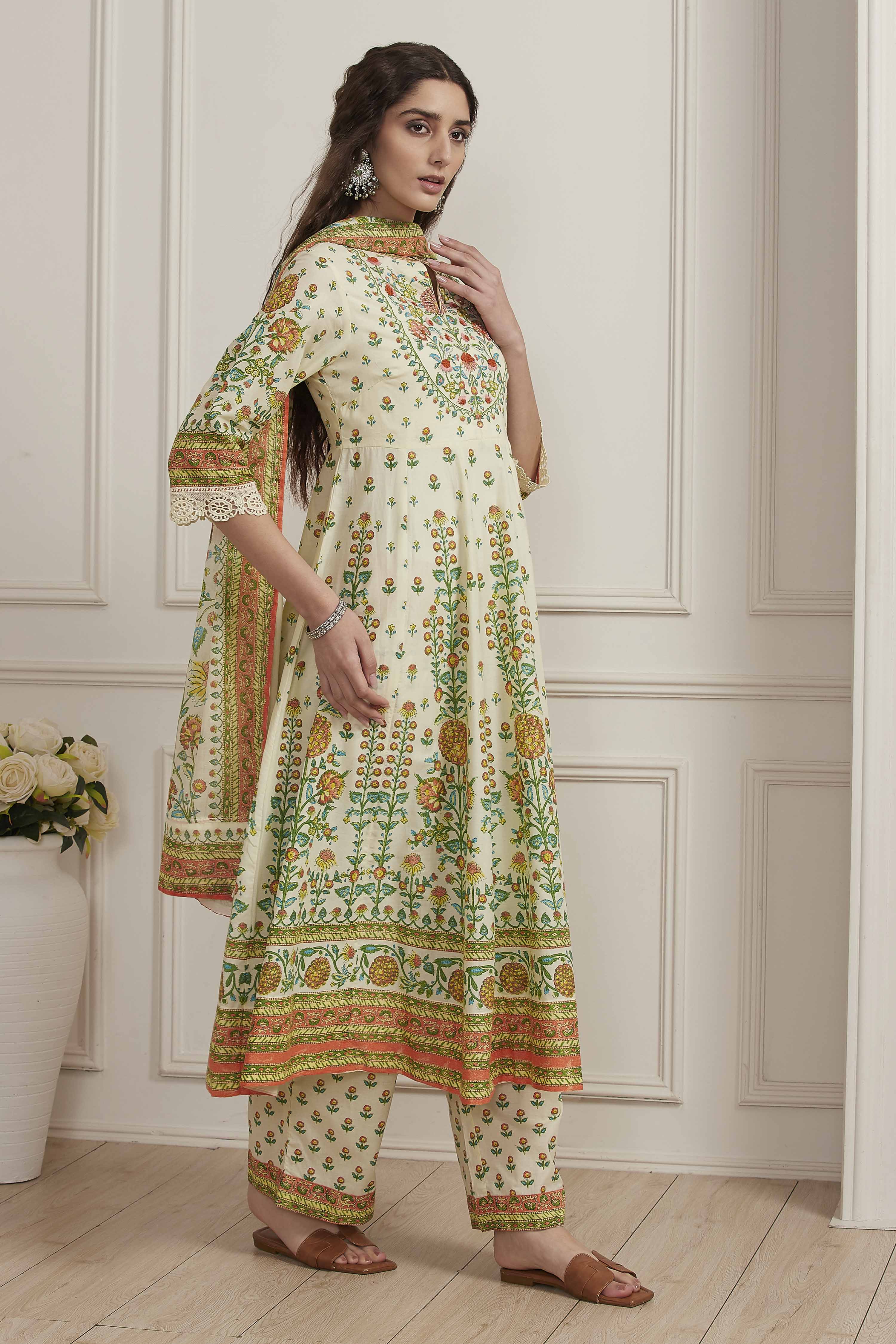 Neutral Cotton Kalidar Suit Set image number 5