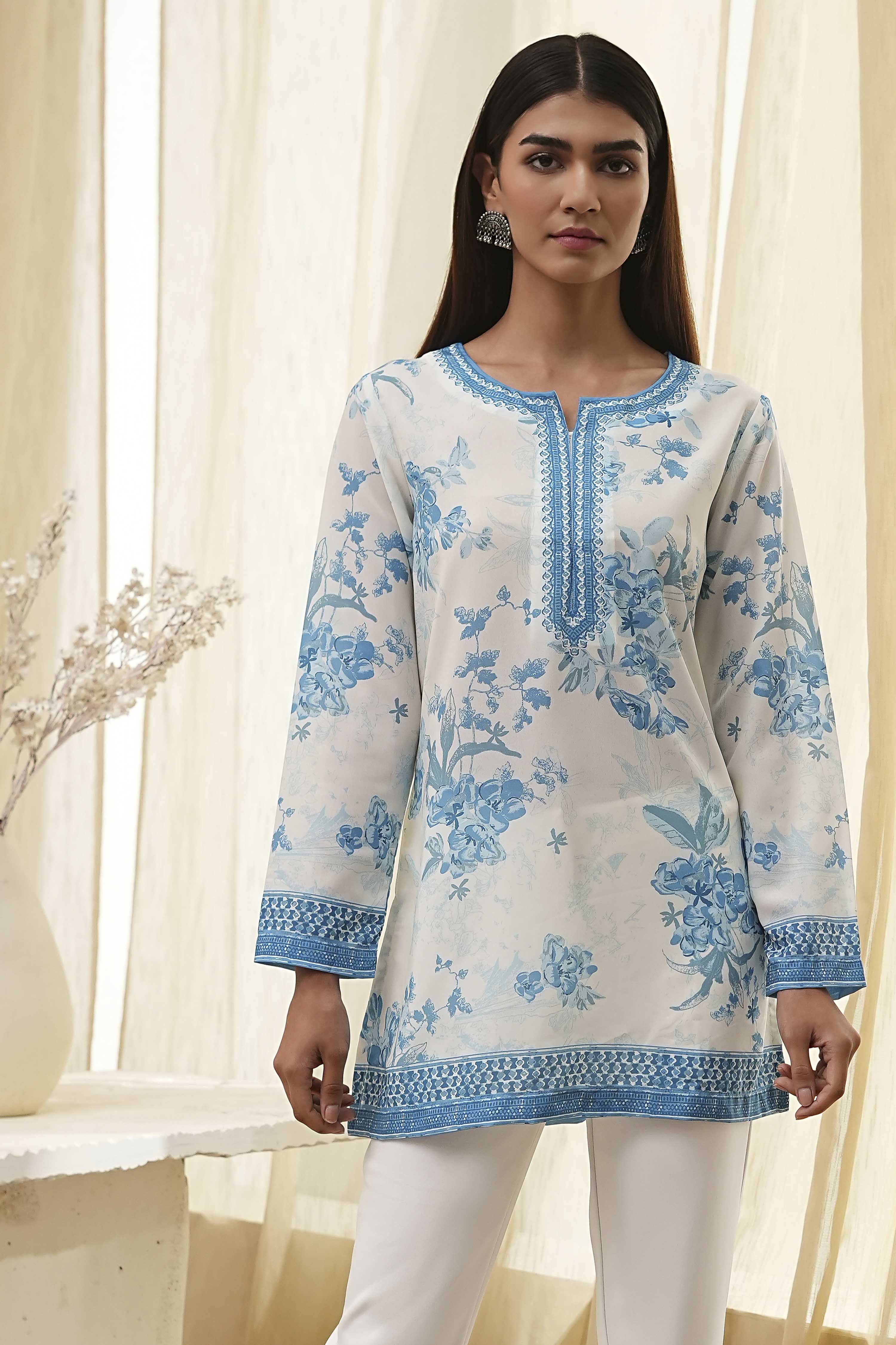 Off White Straight Short Kurta image number 0