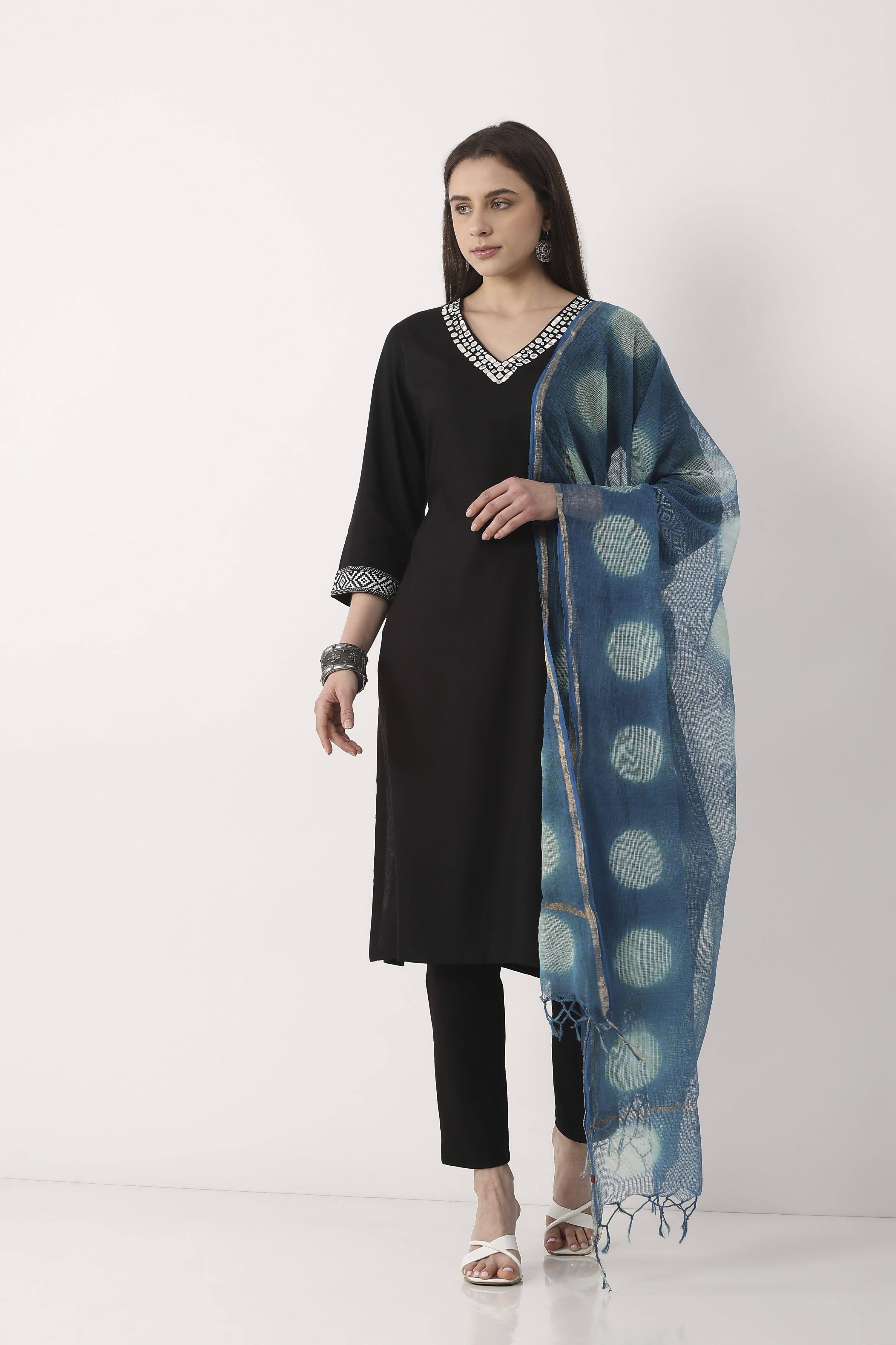 Navy Cotton Dupatta image number 3