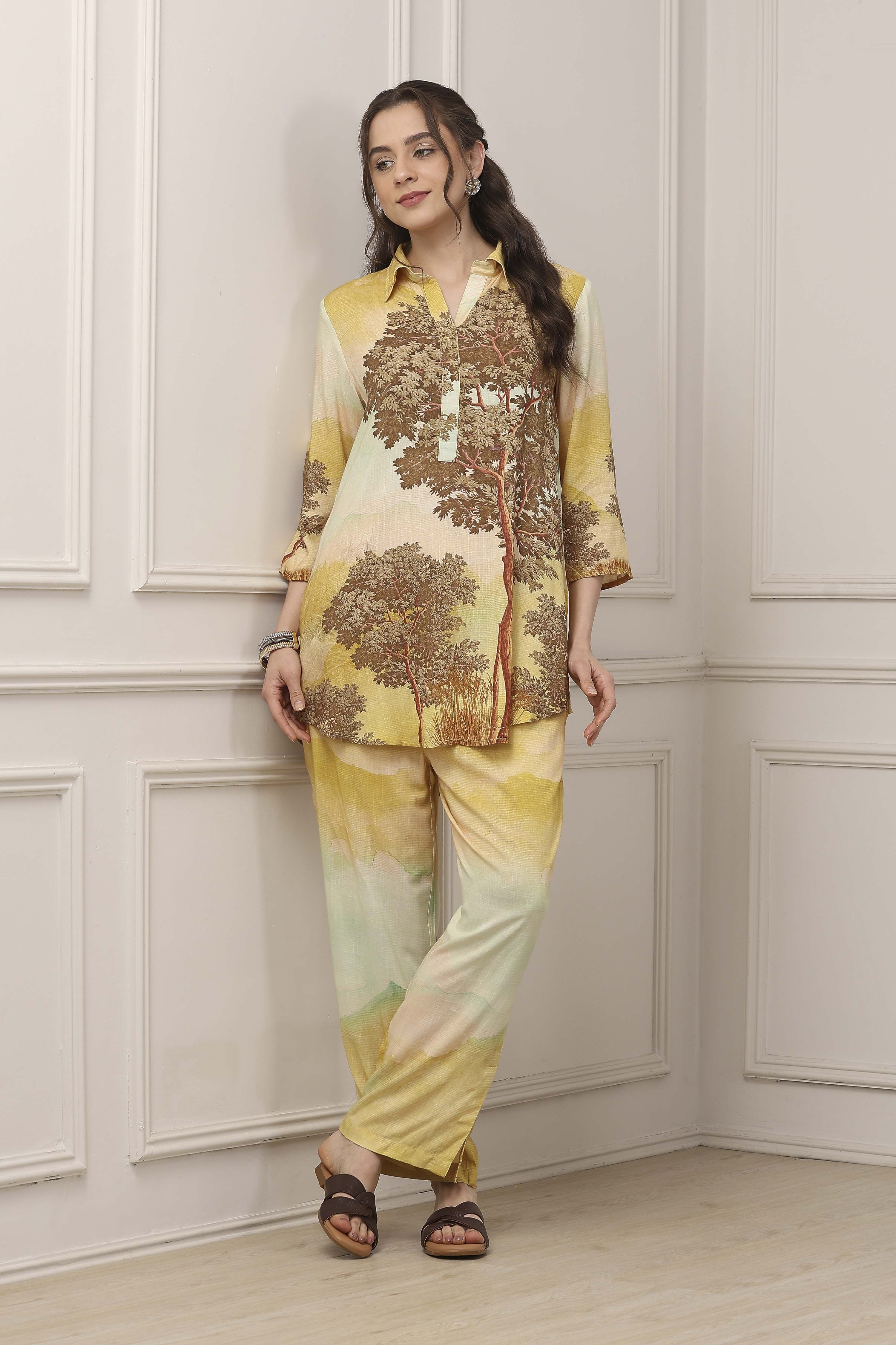 Green & Brown Floral Printed Co-ord Set image number 0