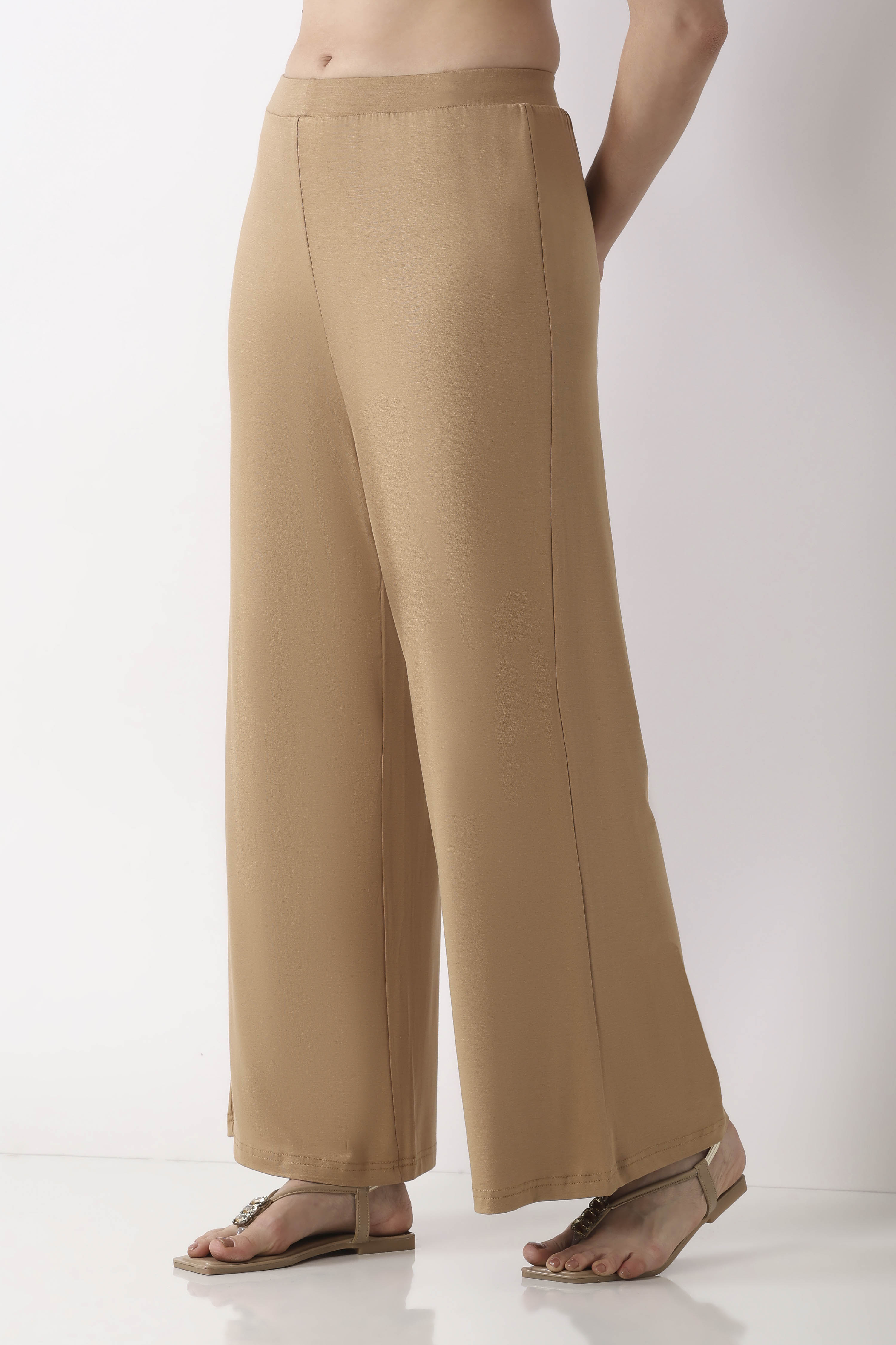 Black Viscose Lycra Relaxed Palazzos image number 2