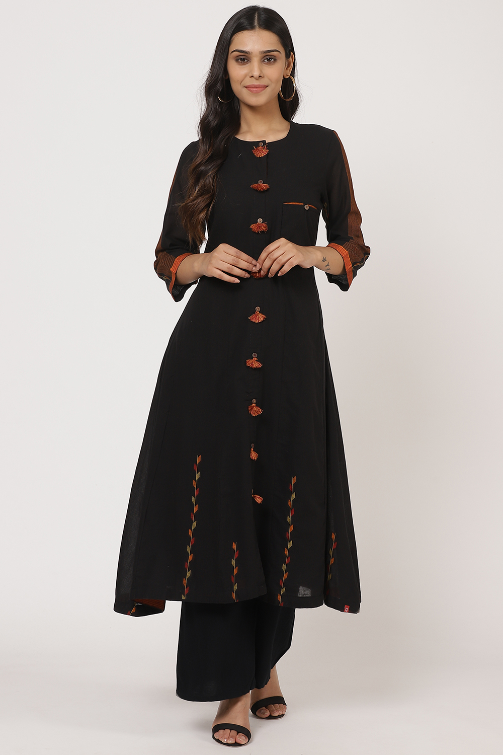 Red Cotton A-Line Yarndyed Kurta image number 2
