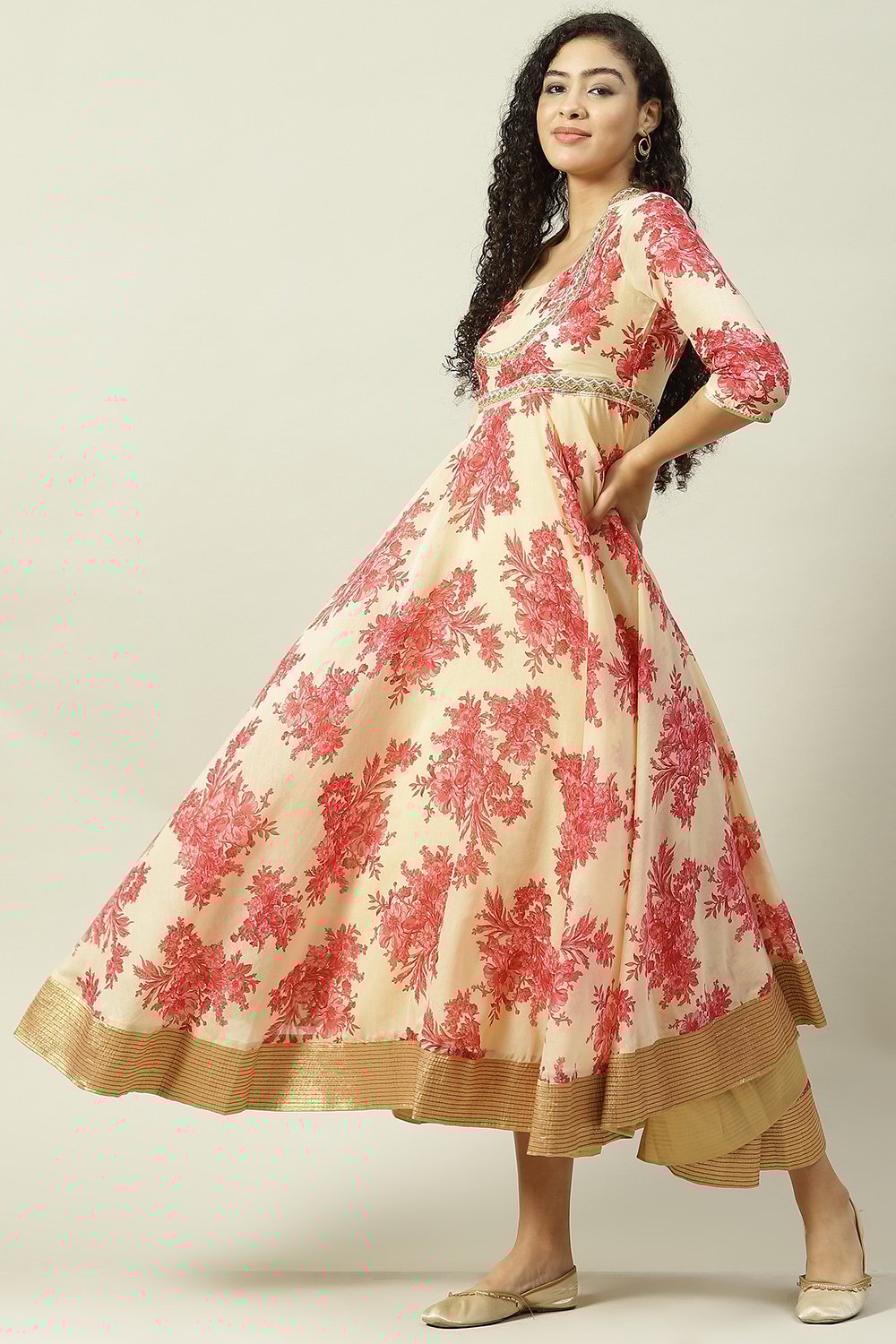 Wine Art Silk Flared Fusion Printed Dress image number 2