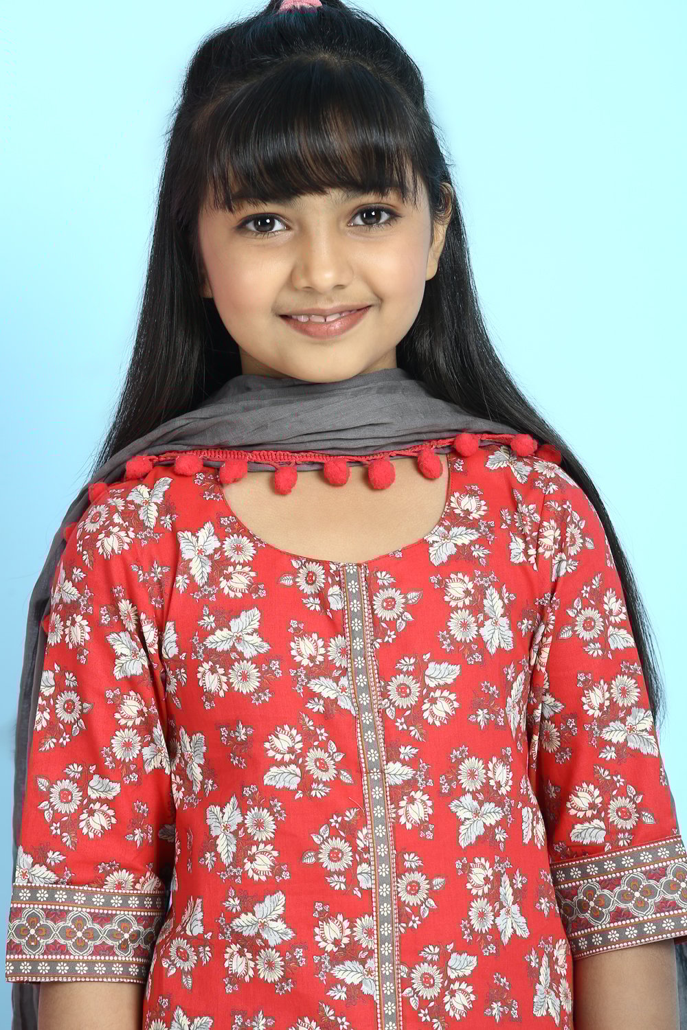 Red Cotton A-Line Straight Kurta Palazzo Suit Set image number 1