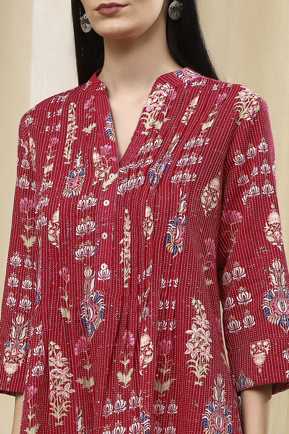 Pink Cotton Printed Straight Kurta image number 1