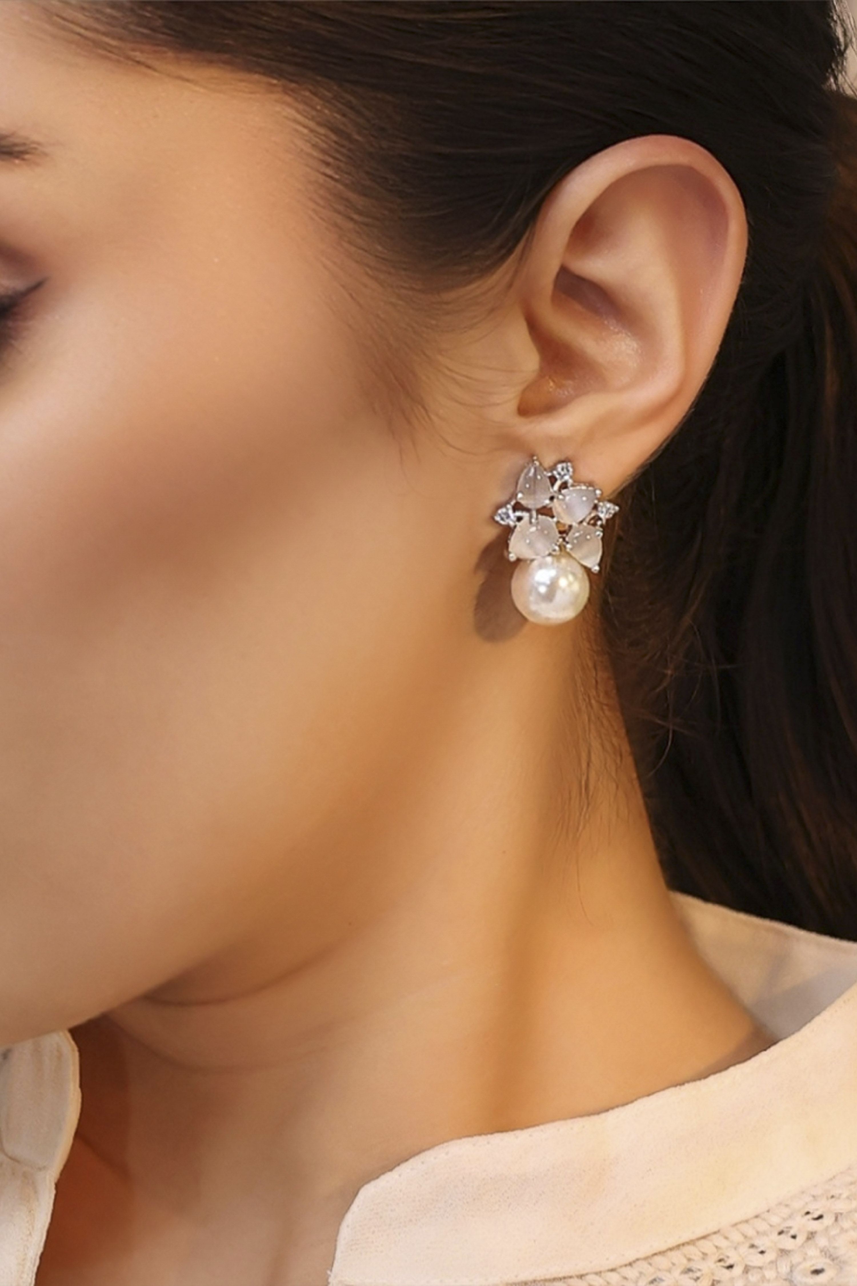 Grey Stone Embellished Earrings image number 1