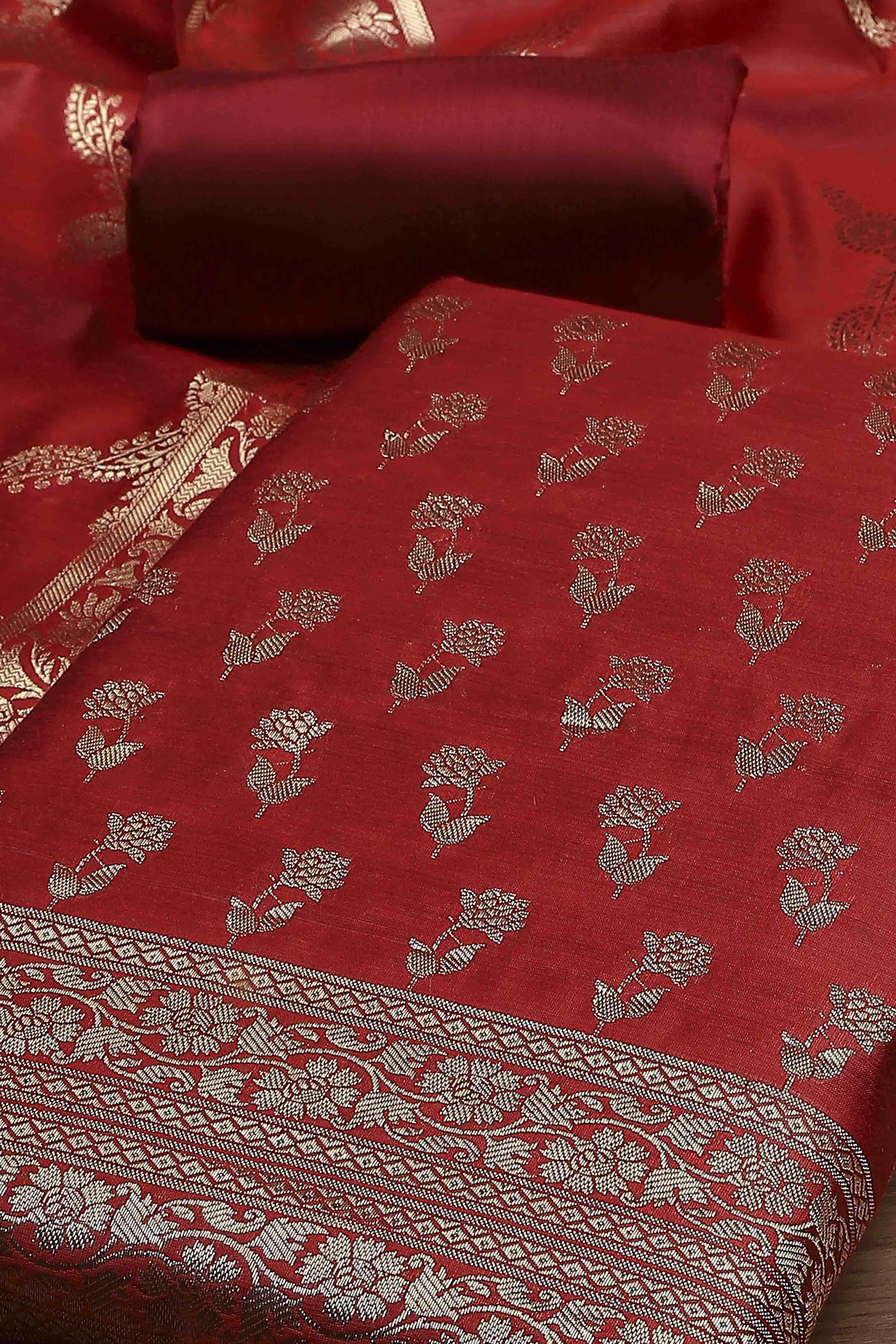 Turquoise Cotton Printed Embroidered Unstitched Suit Set image number 1