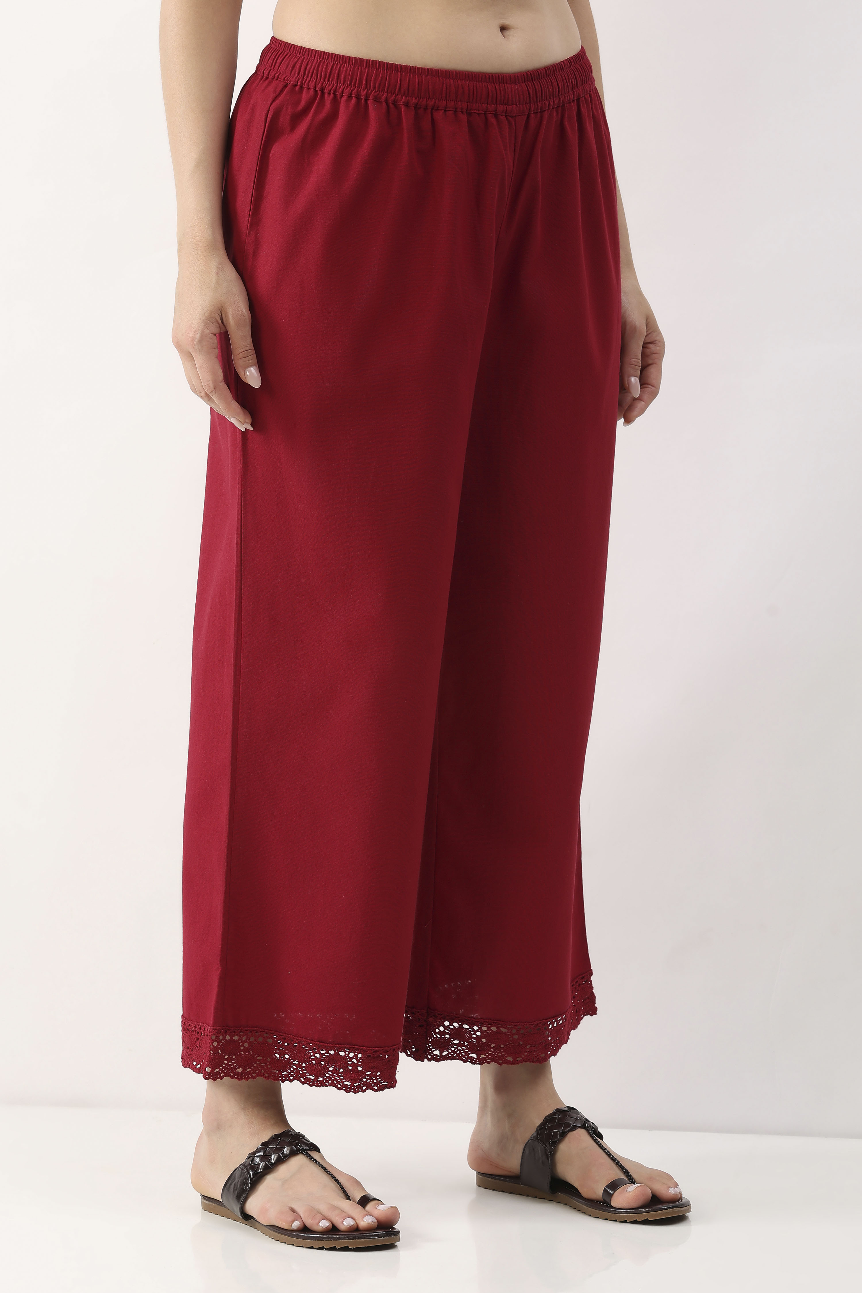 Maroon Cotton Straight Palazzo image number 3