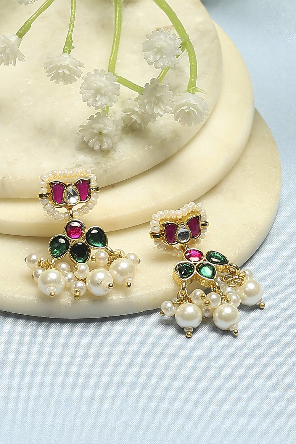 Pink Green Stone Earrings image number 0