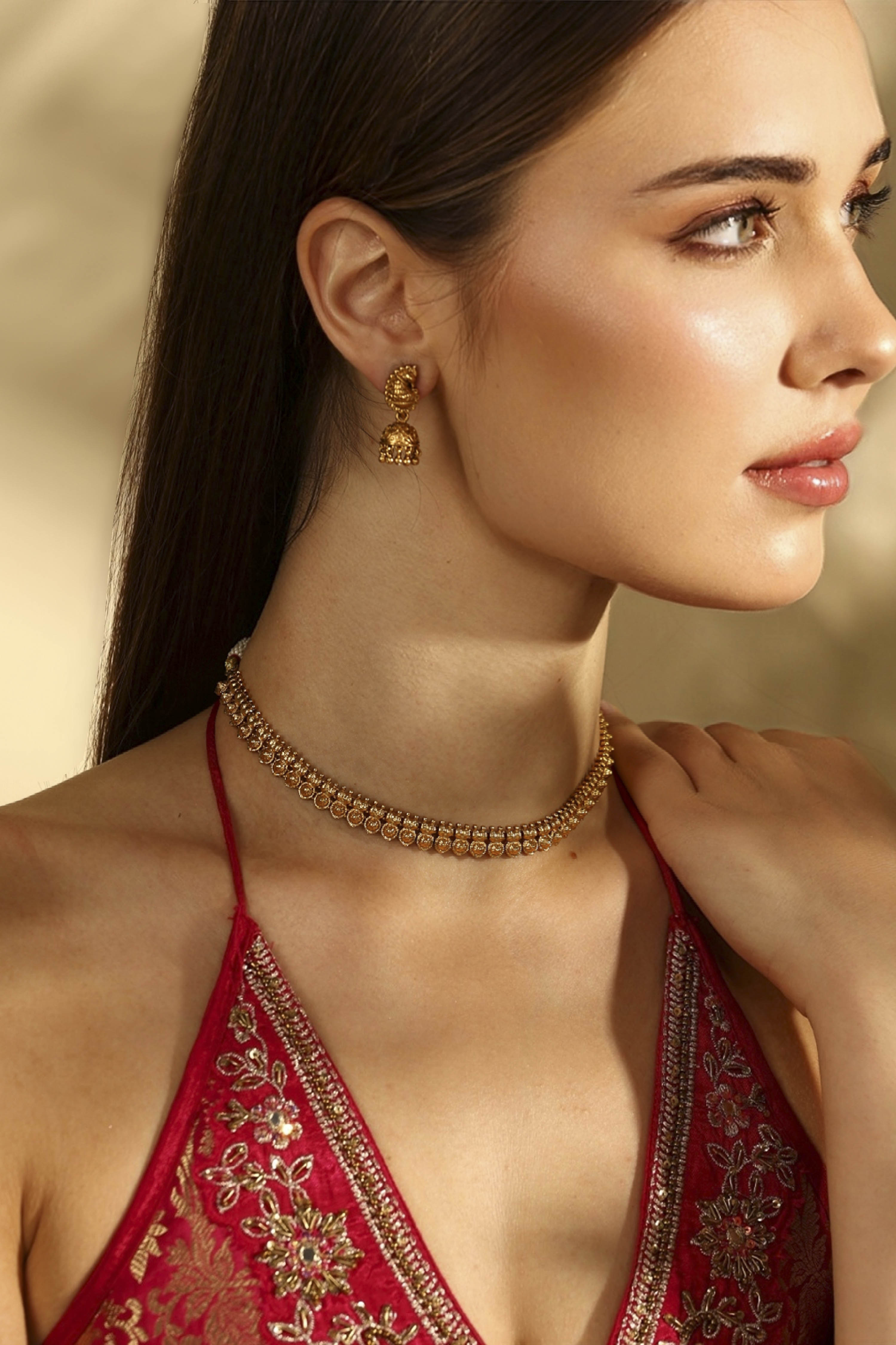 Gold-Plated Brass Coin Choker Set image number 1