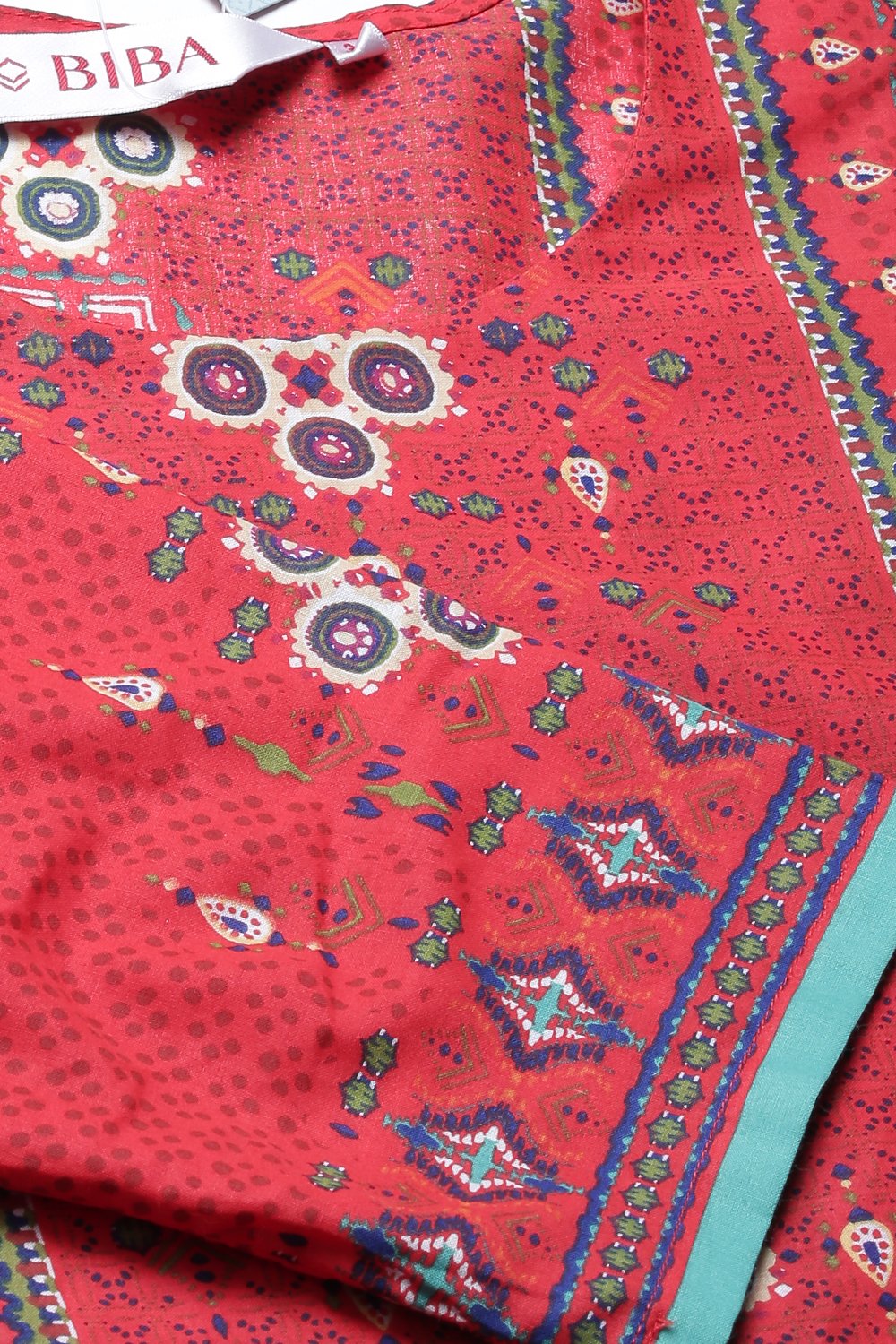 Red Cotton Straight Kurta Churidar Suit Set image number 1
