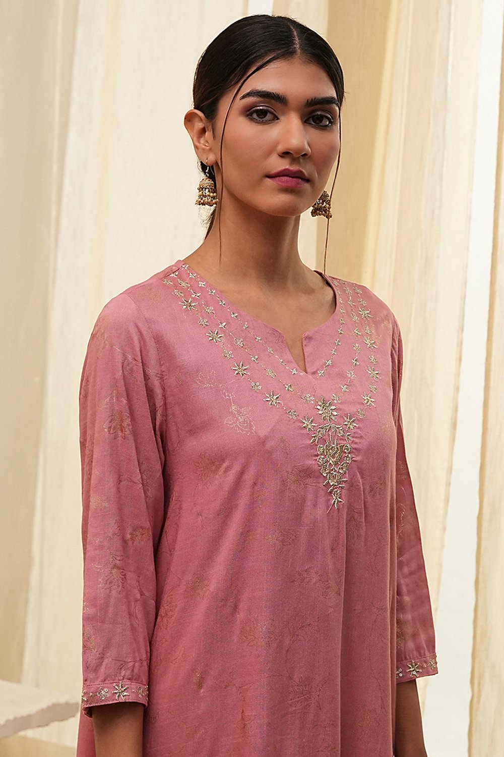 Dull Pink Asymmetric Kurta image number 1