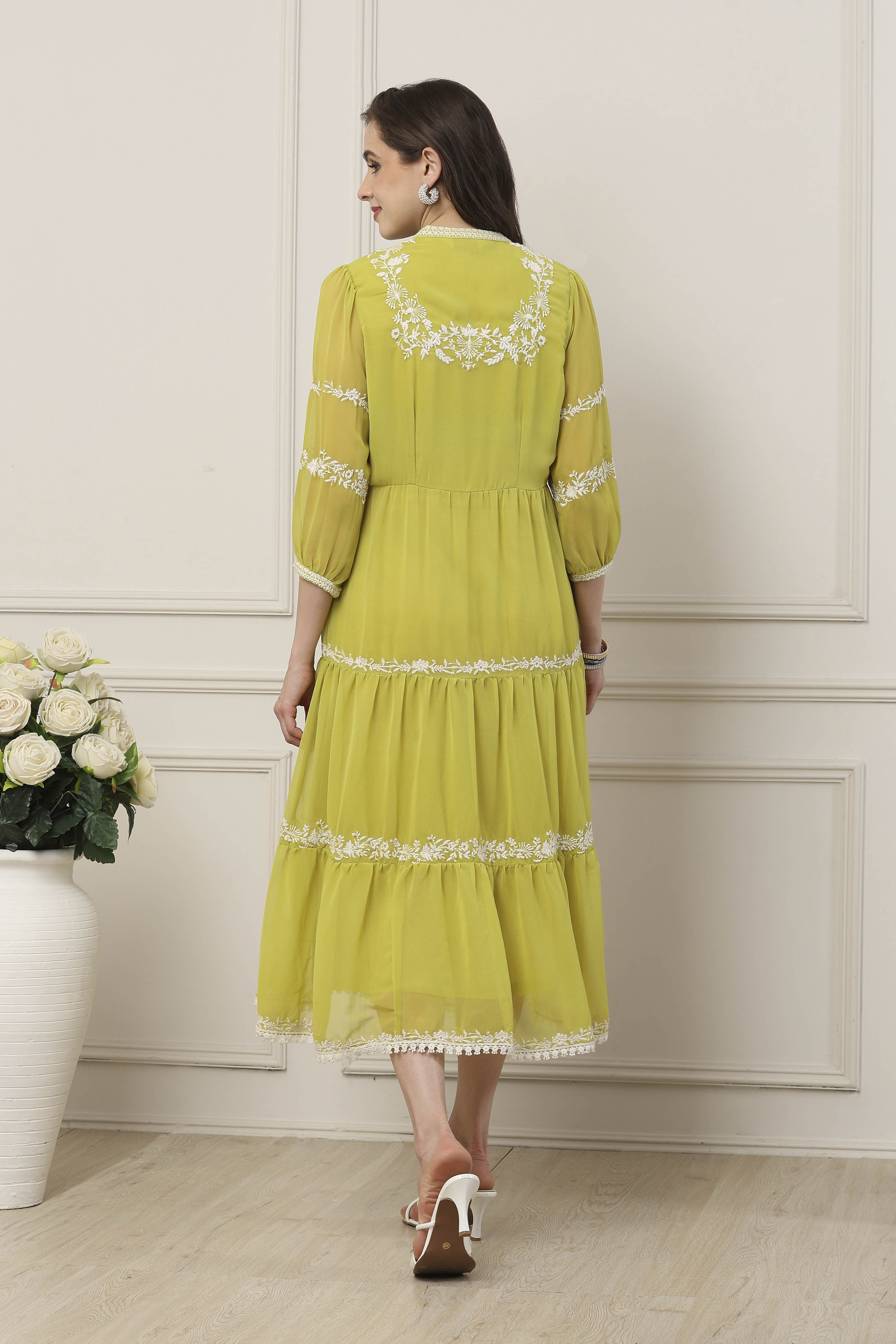 Lime Tiered Dress image number 3