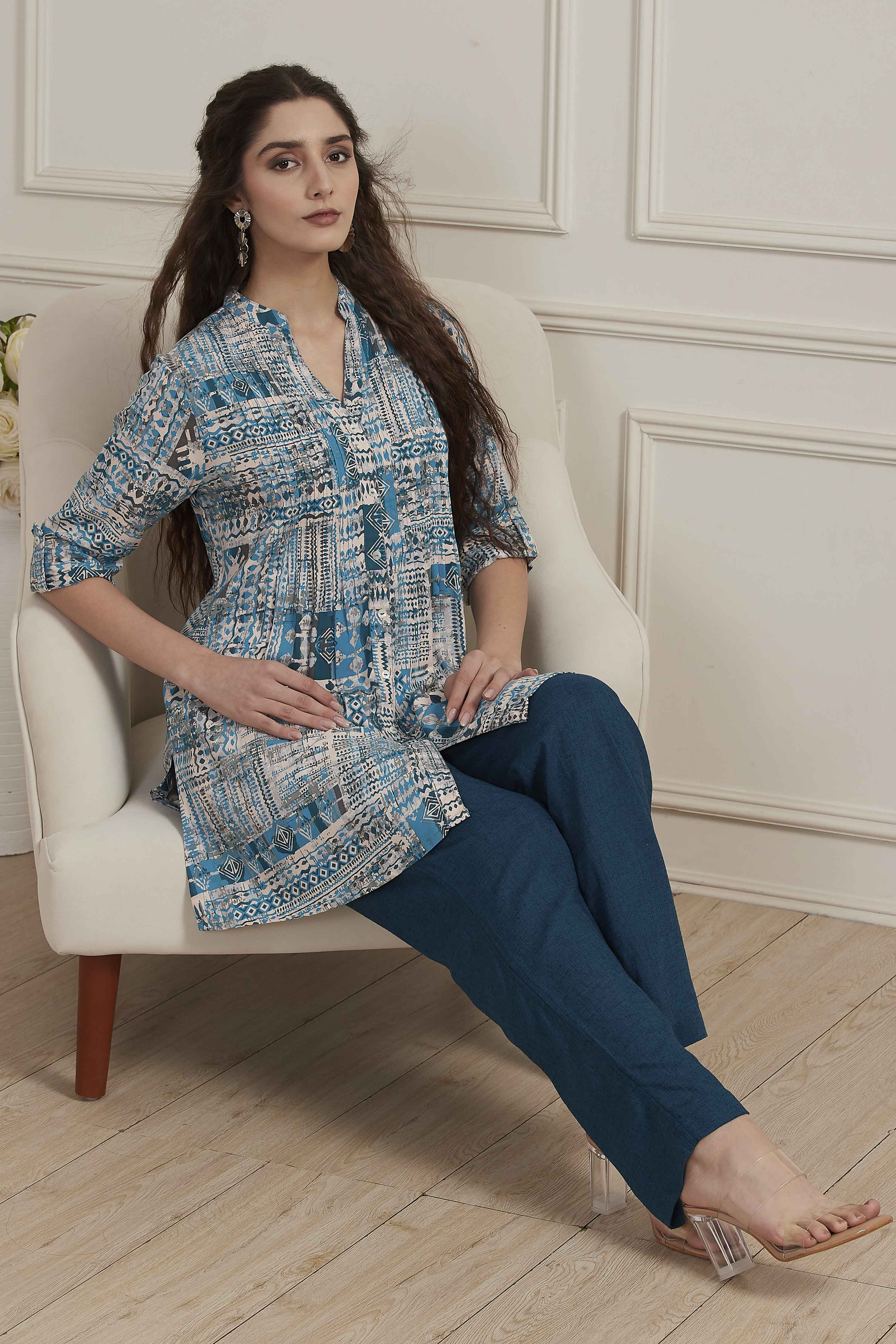 Teal Viscose Rayon Straight Kurta image number 0