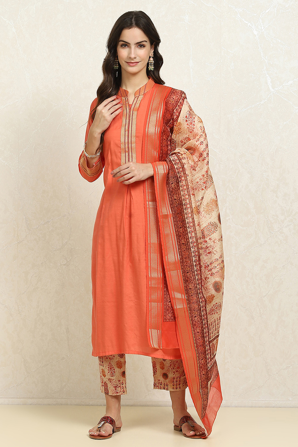 Maroon Cotton Handloom Unstitched Suit Set image number 7