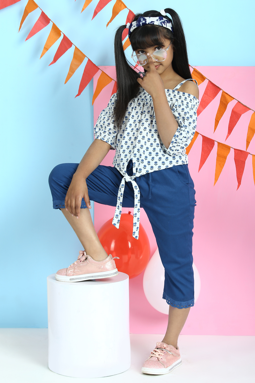 Blue Cotton Printed Short Top image number 3