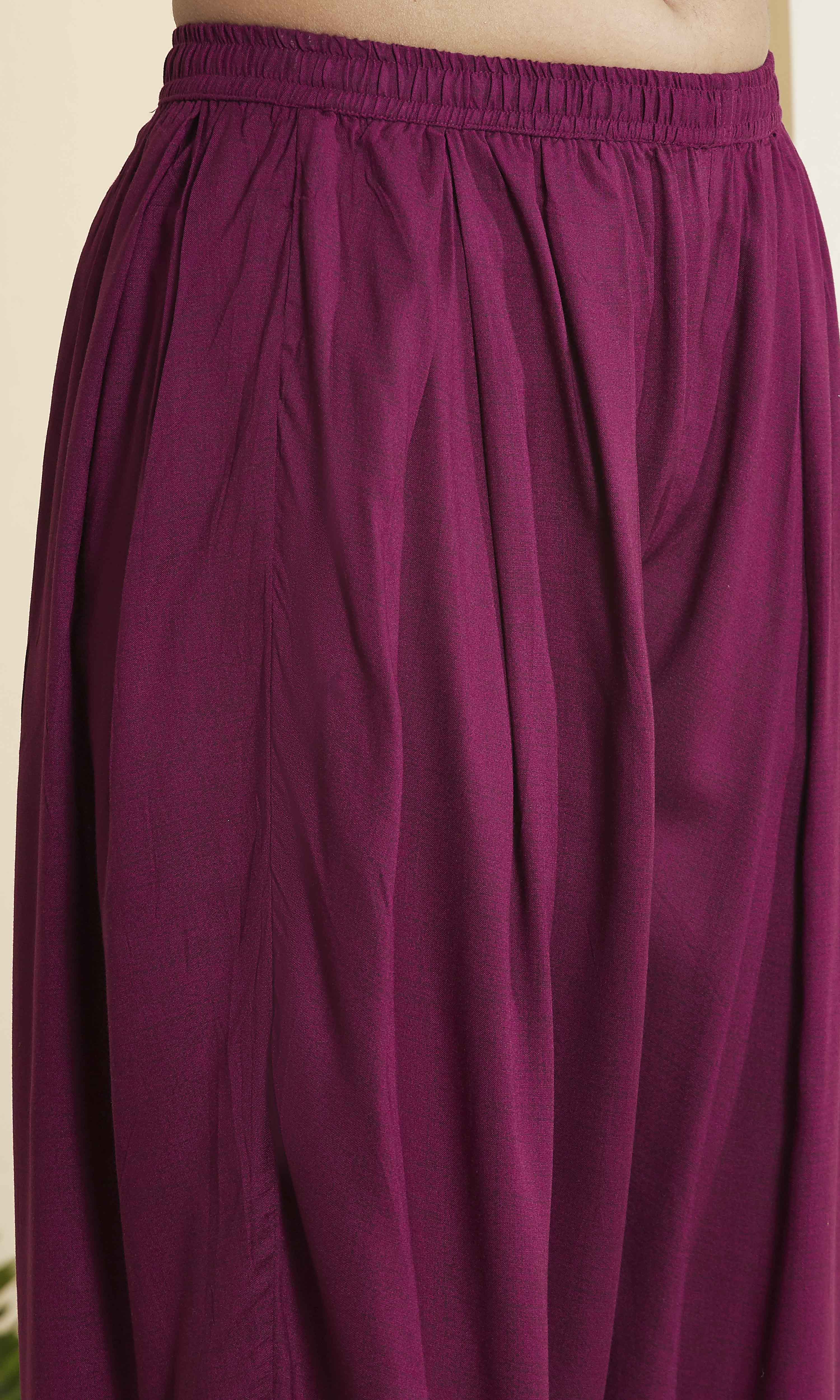 Purple Viscose Rayon Straight Suit Set image number 2