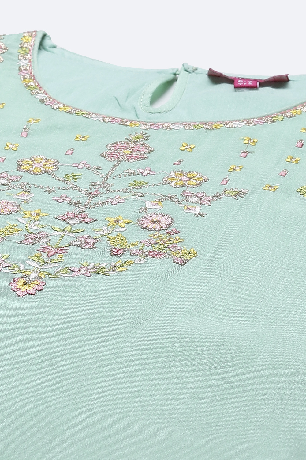 Sea Green Poly Cotton Girls Straight Kurta Salwar Suit Set image number 1