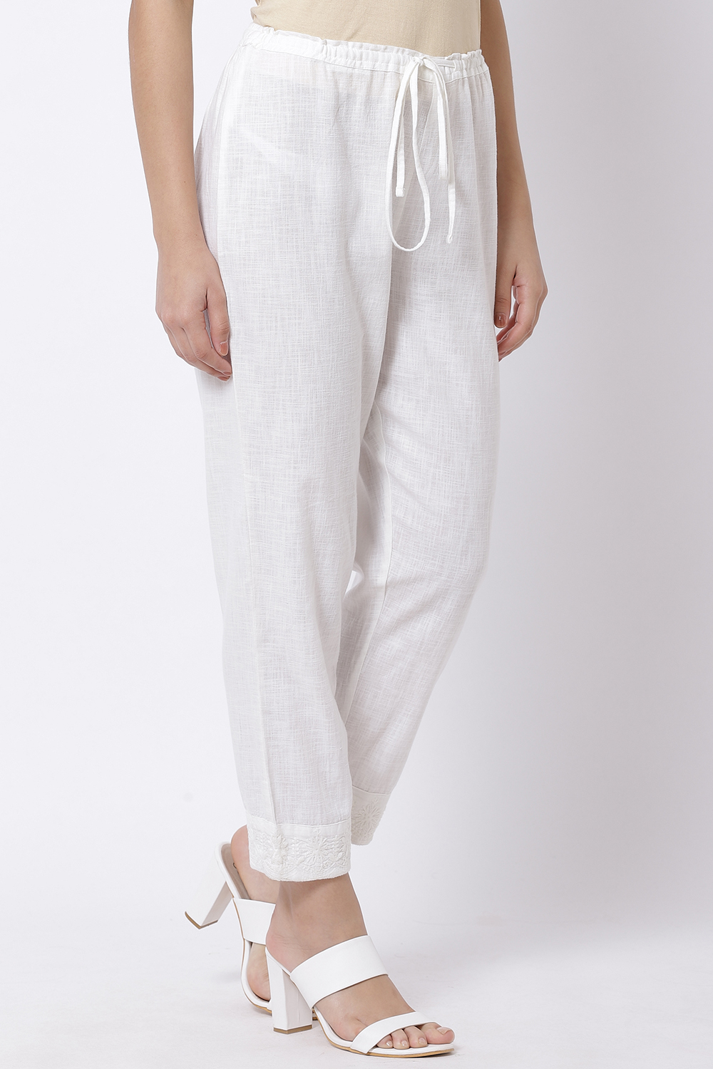 White Cotton Chikankari Pants image number 3