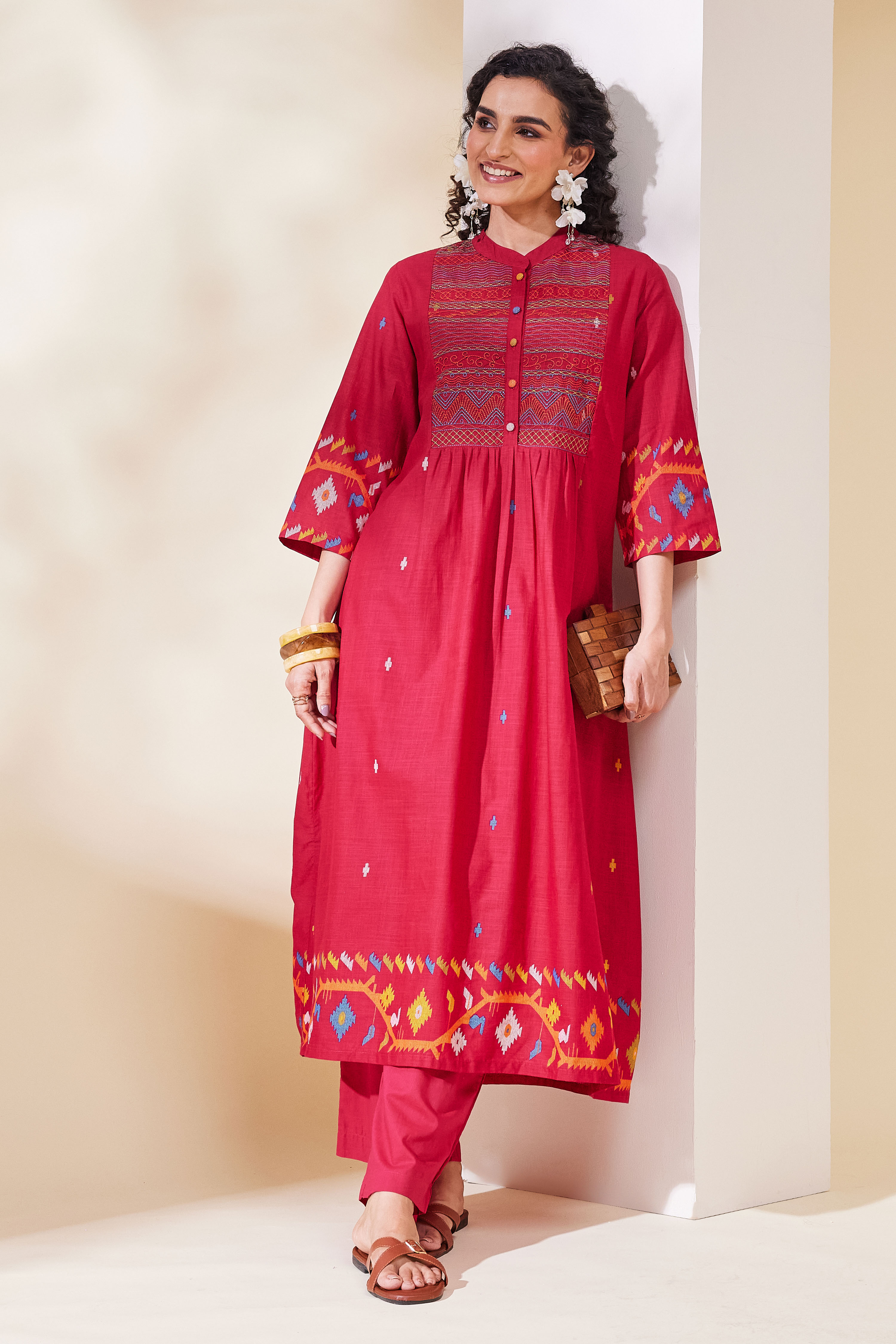 Black Cotton Straight Kurta Pants Set image number 0