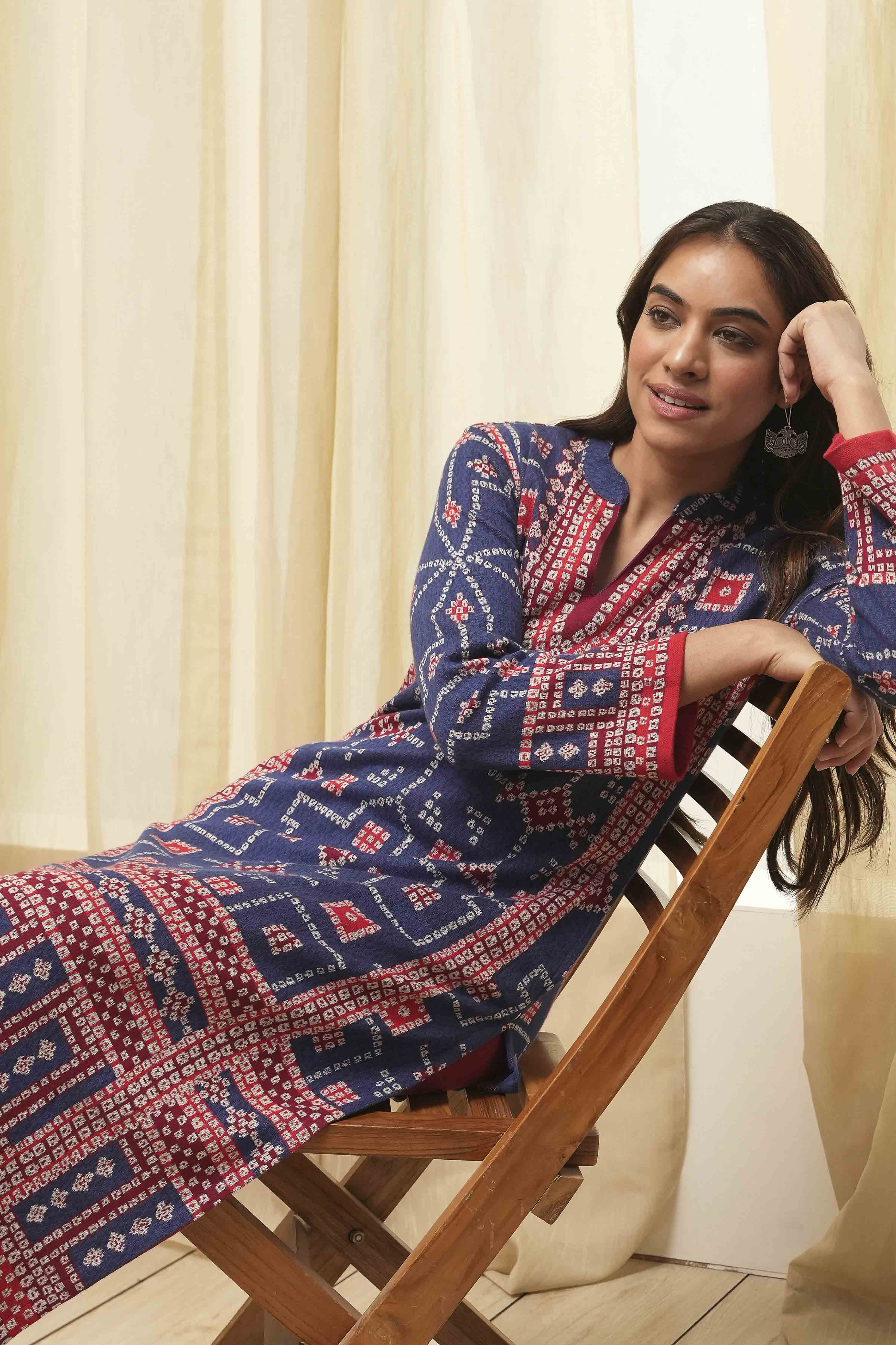 Royal Blue Acrylic Straight Kurta image number 6