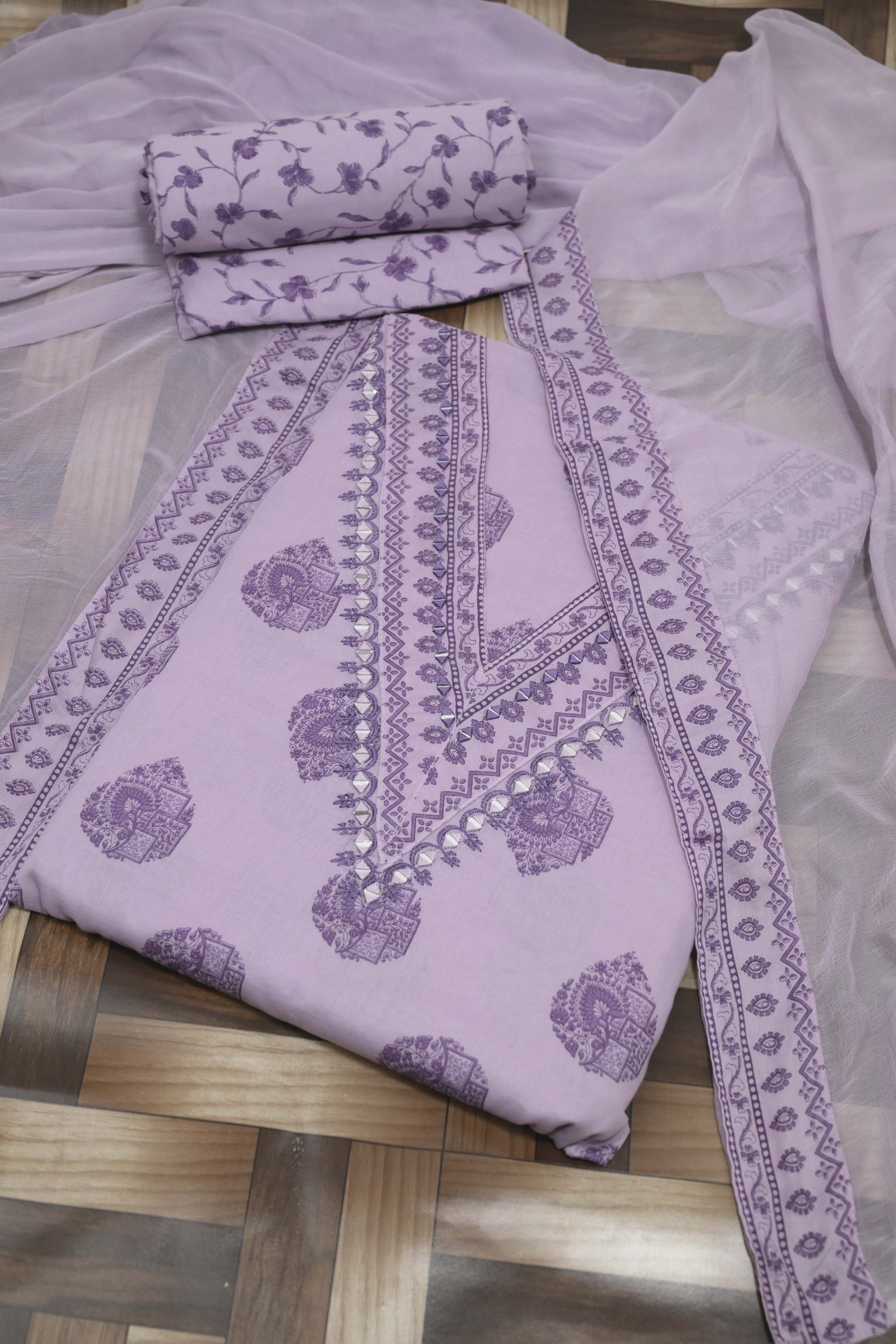 Pastel Cotton Printed Unstitched Suit Set image number 1