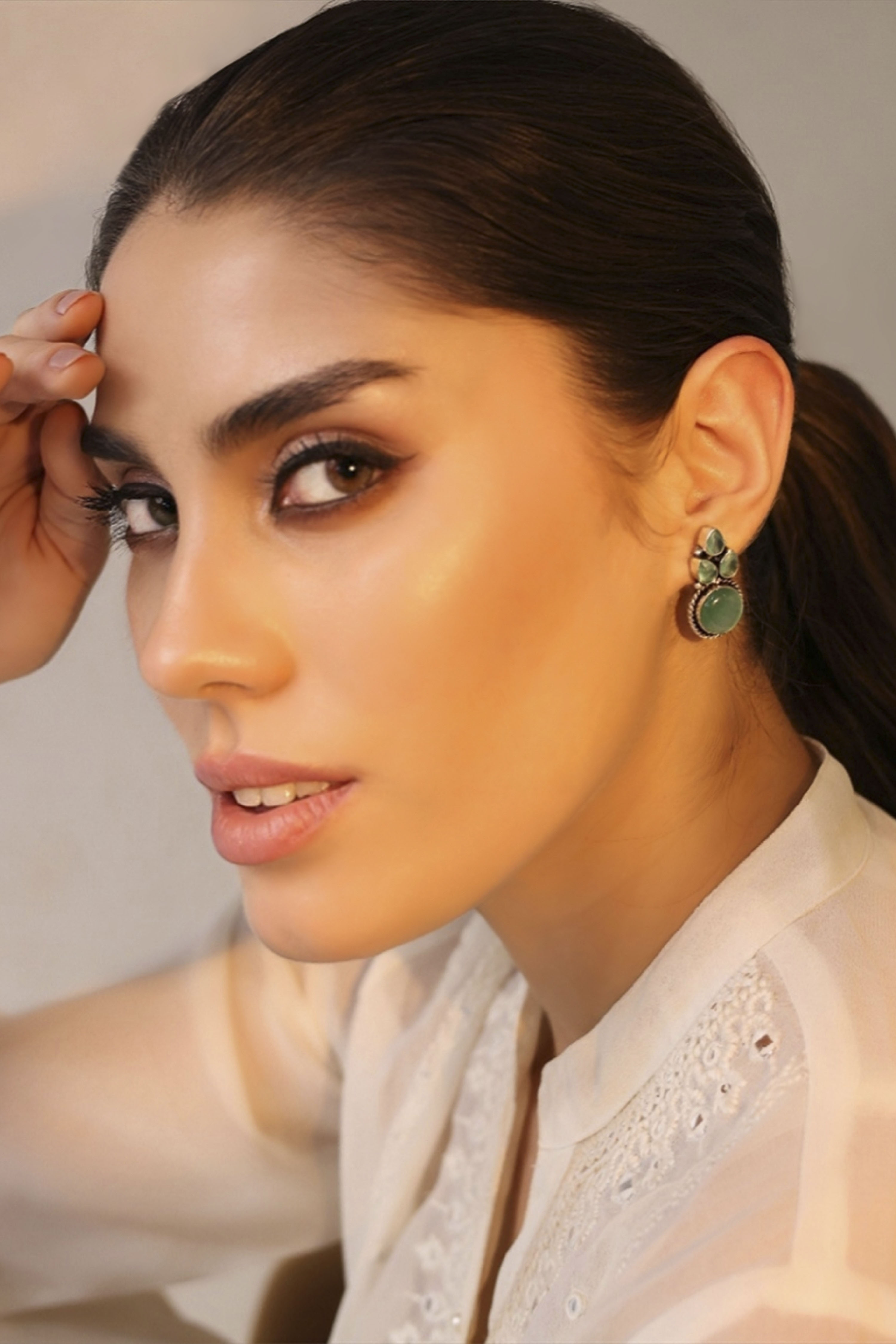 Mint Green Brass Nepali Studs image number 2