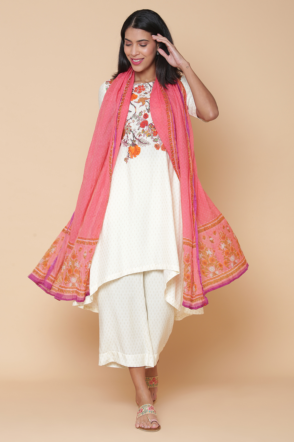 Pink chanderi cotton Printed Dupatta image number 1