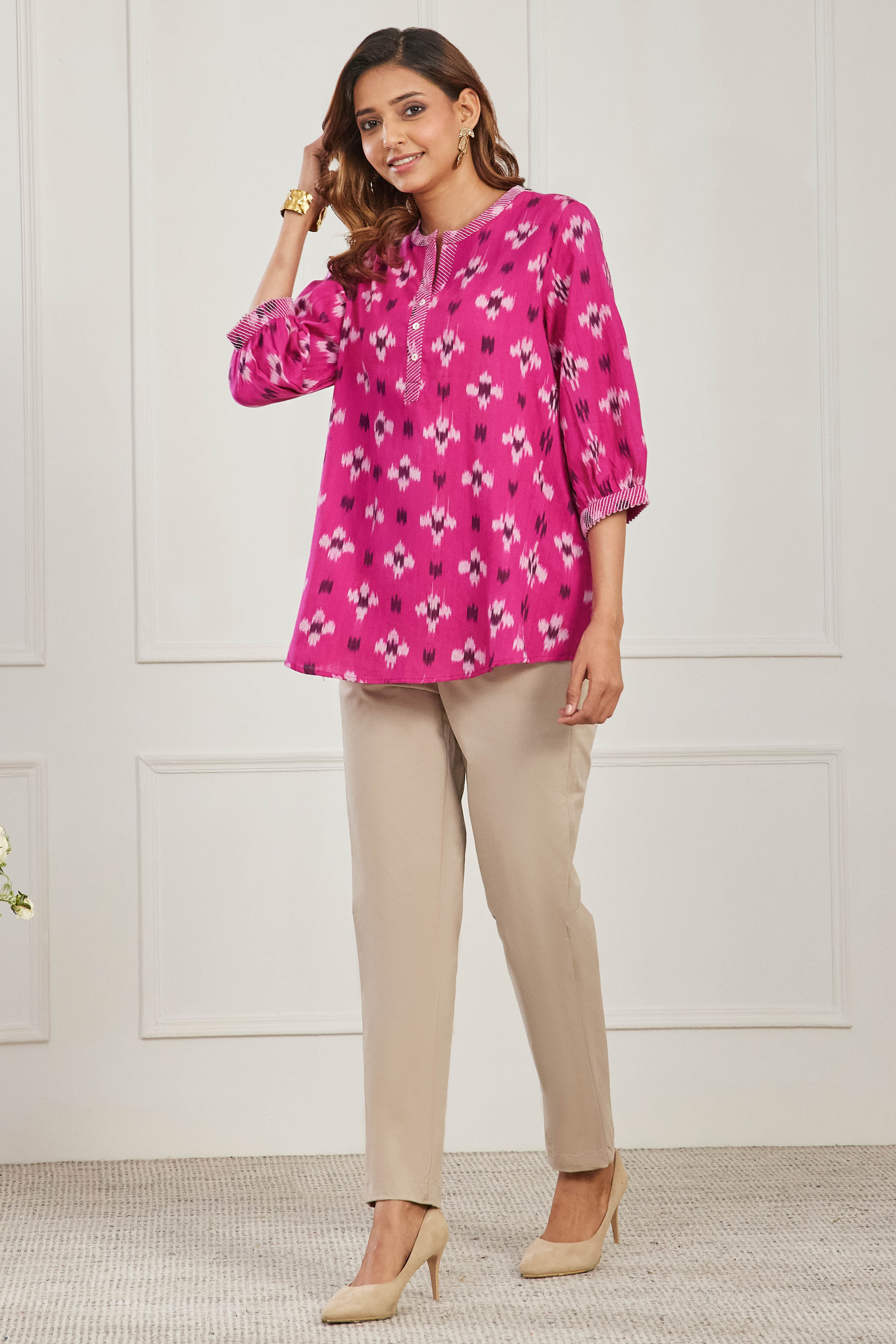 Pink Cotton Straight Kurta image number 2