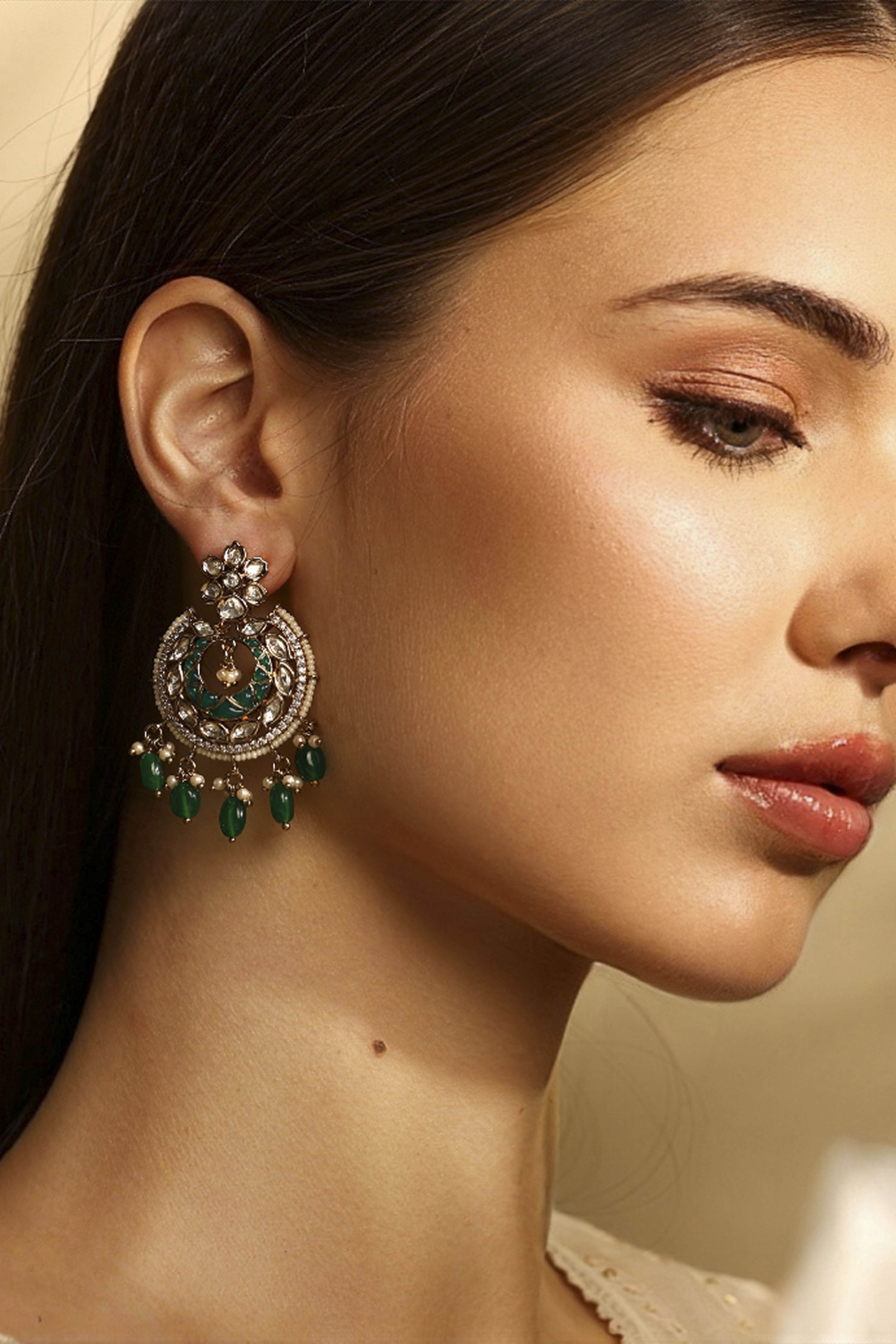 Green Gold-Plated Brass Chaandbali image number 3