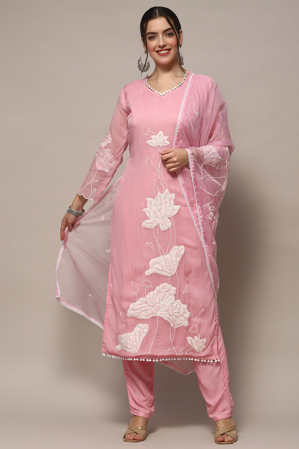 Baby Pink Organza Unstitched Suit set image number 8
