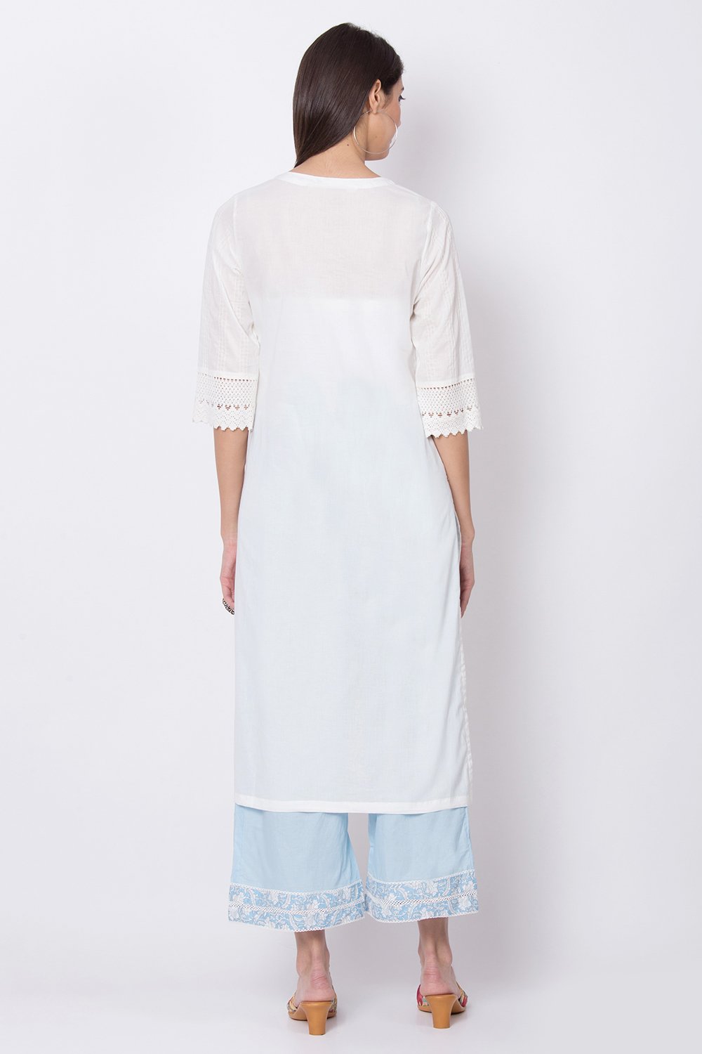 Yellow Cotton Straight Kurta Palazzo Suit Set image number 4