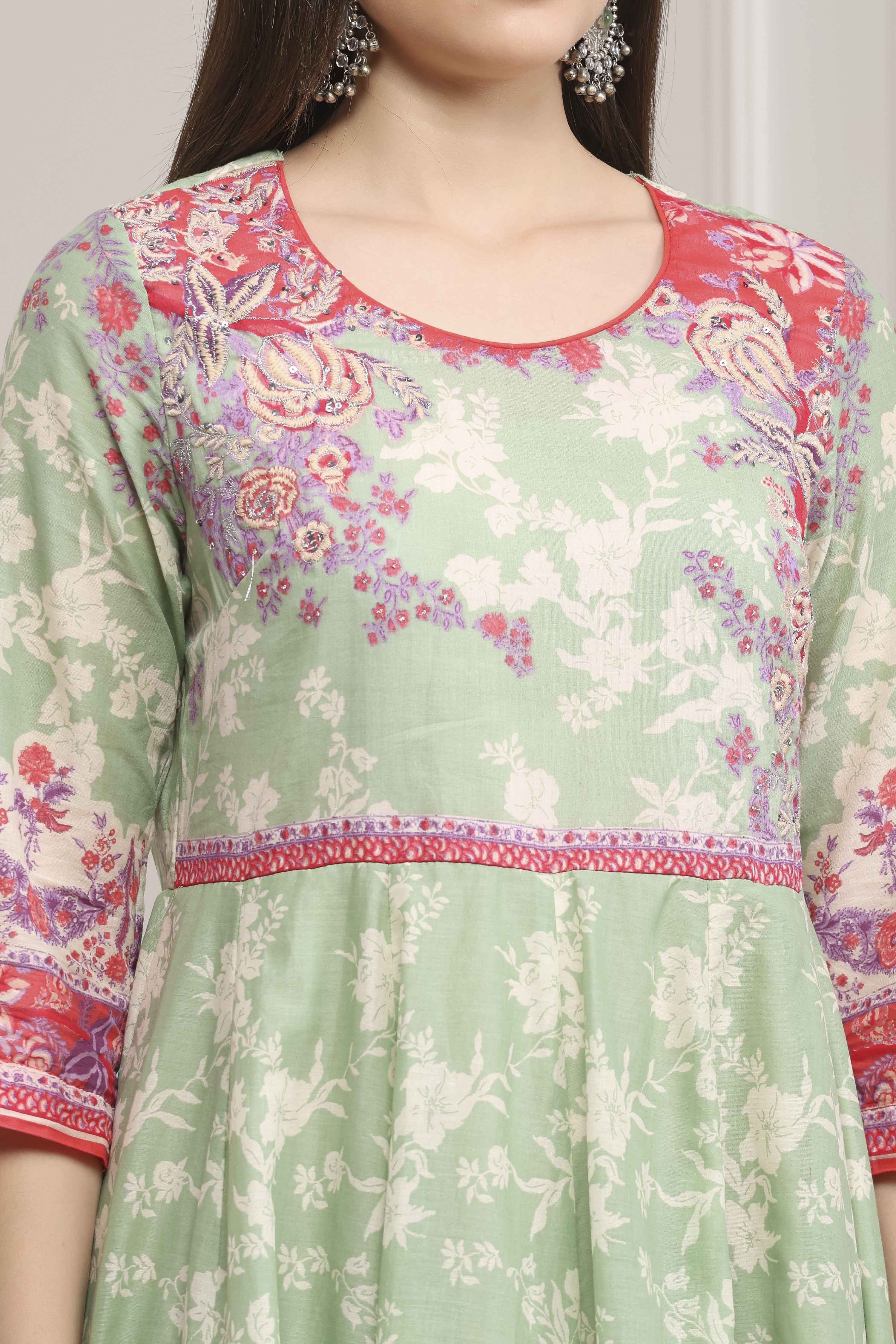 Grey Cotton Kalidar Suit Set image number 1