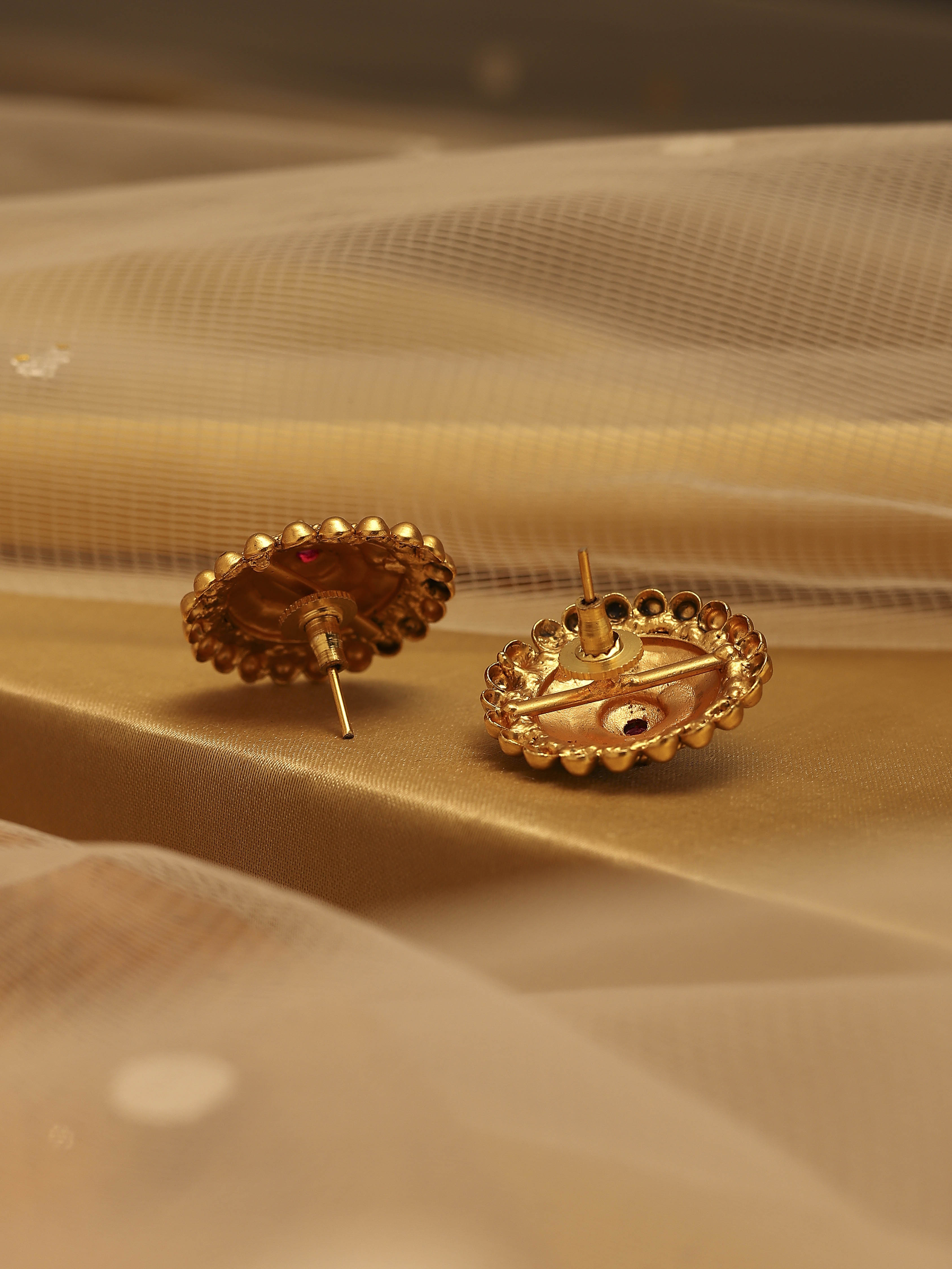 Pink Gold Plated Brass Stud Earrings image number 2