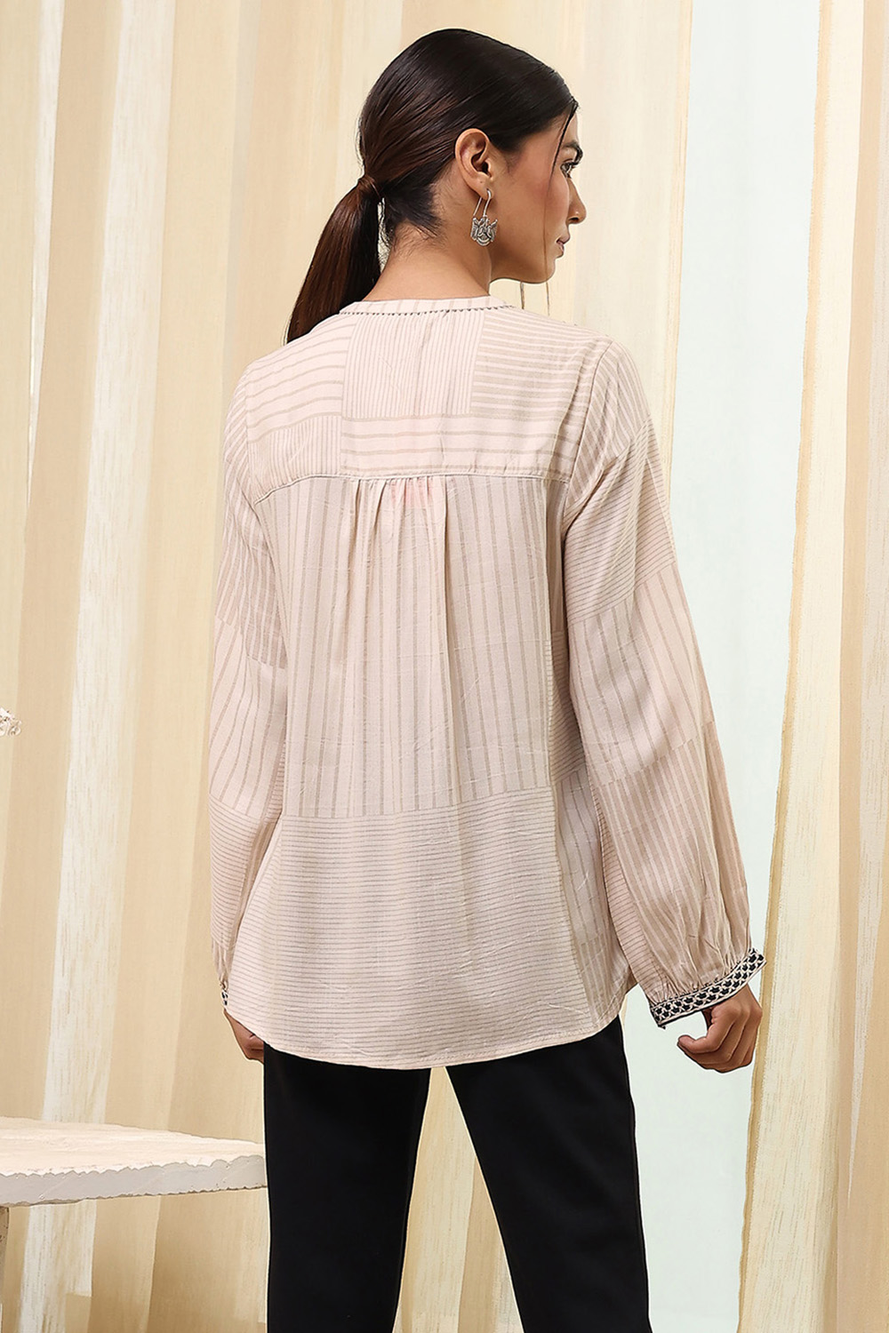 Honey Beige Viscose Rayon Printed Shirt image number 3