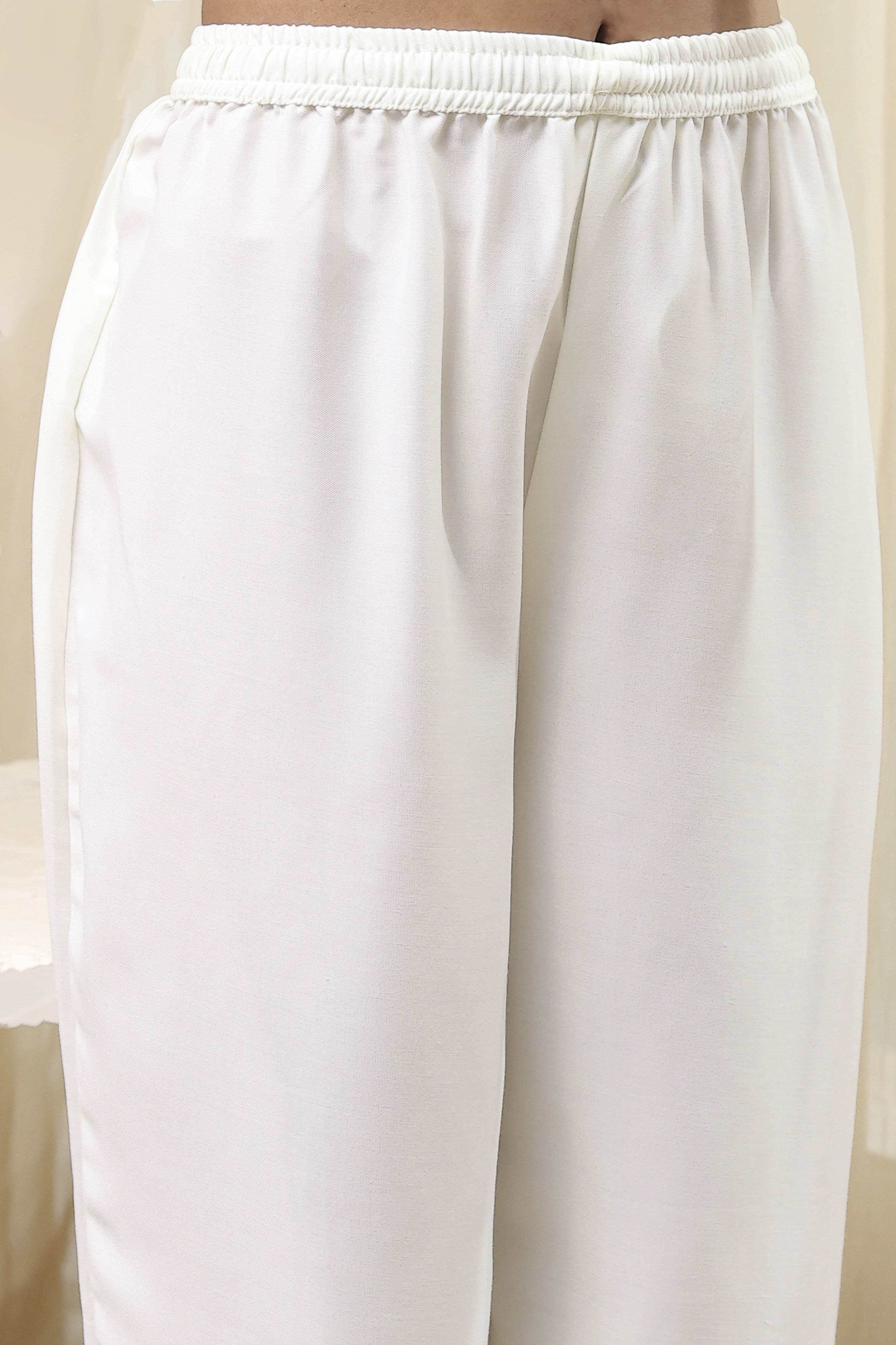 Off-White and Blue Cotton Floral Kalidar Suit Set image number 2