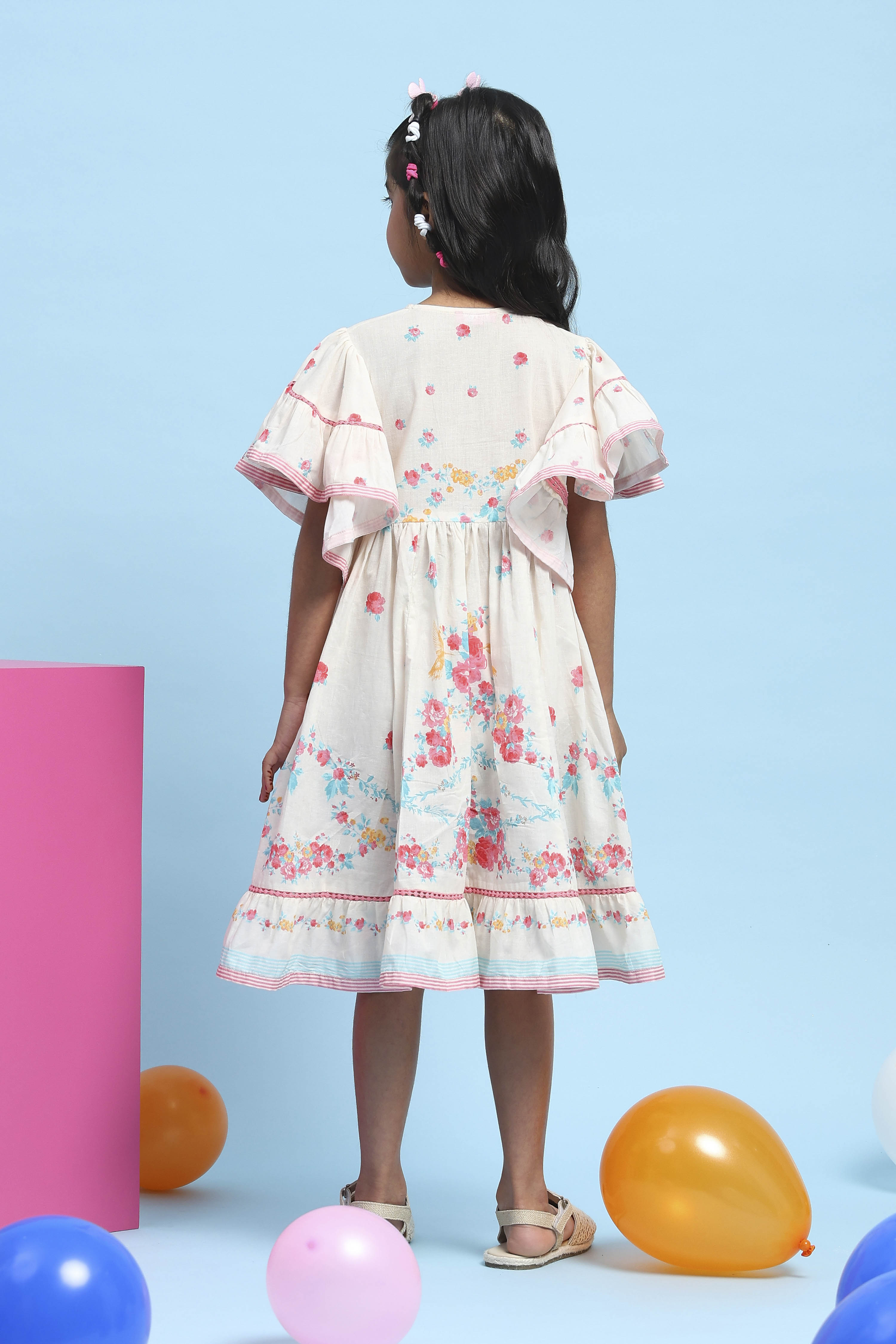 White Cotton Printed Tiered Dress image number 3