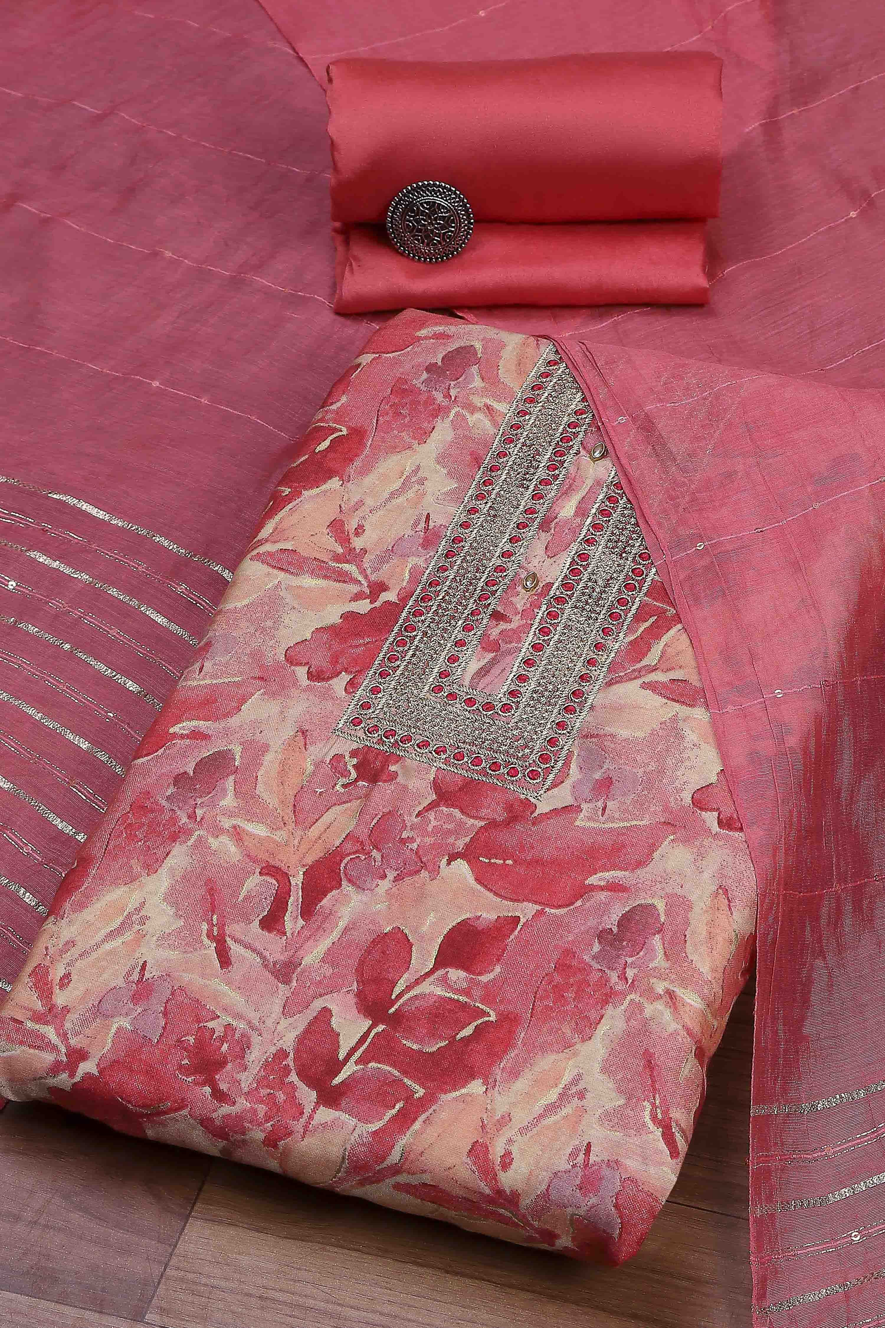 Blue Modal Rajasthani Print Unstitched Suit Set image number 0