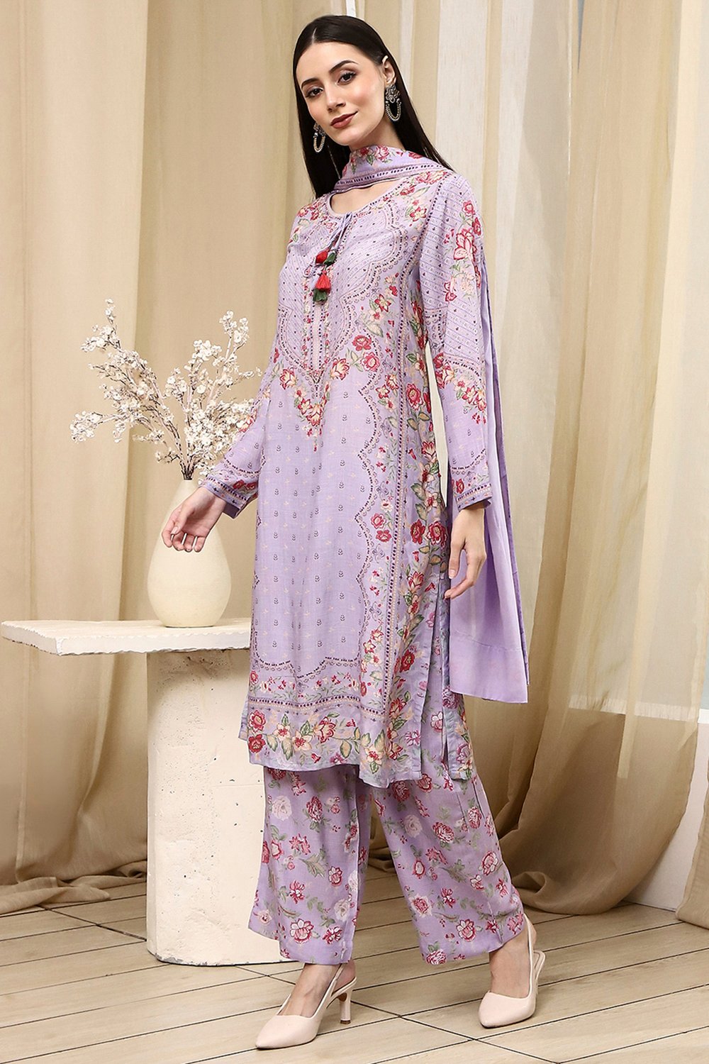 Pista Green Modal Blend Straight Suit Set image number 3