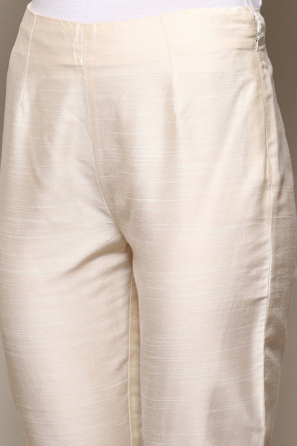 Antique Beige Polyester Slim Yarndyed Pants image number 1