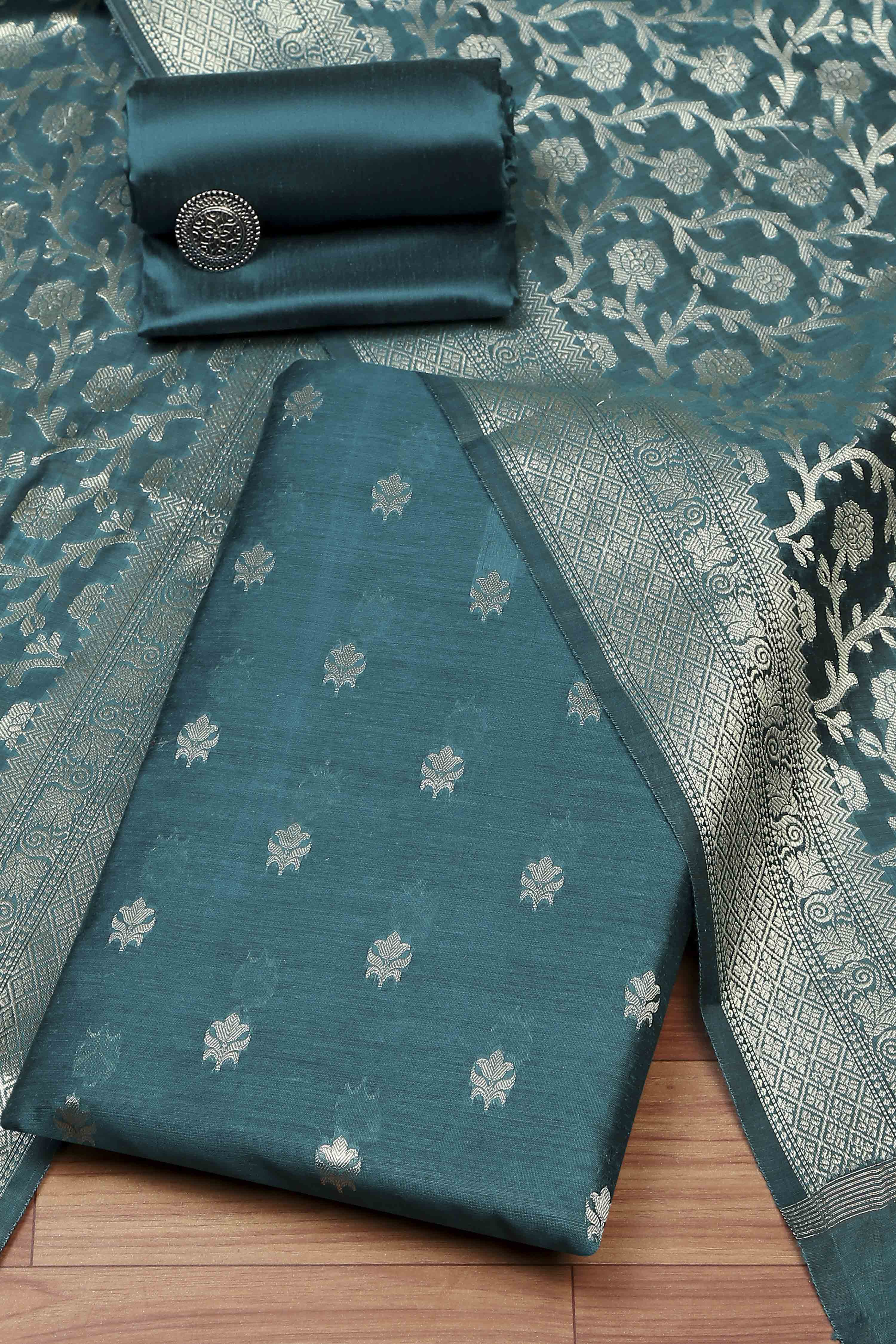 Mustard Cotton Printed Embroidered Unstitched Suit Set image number 0