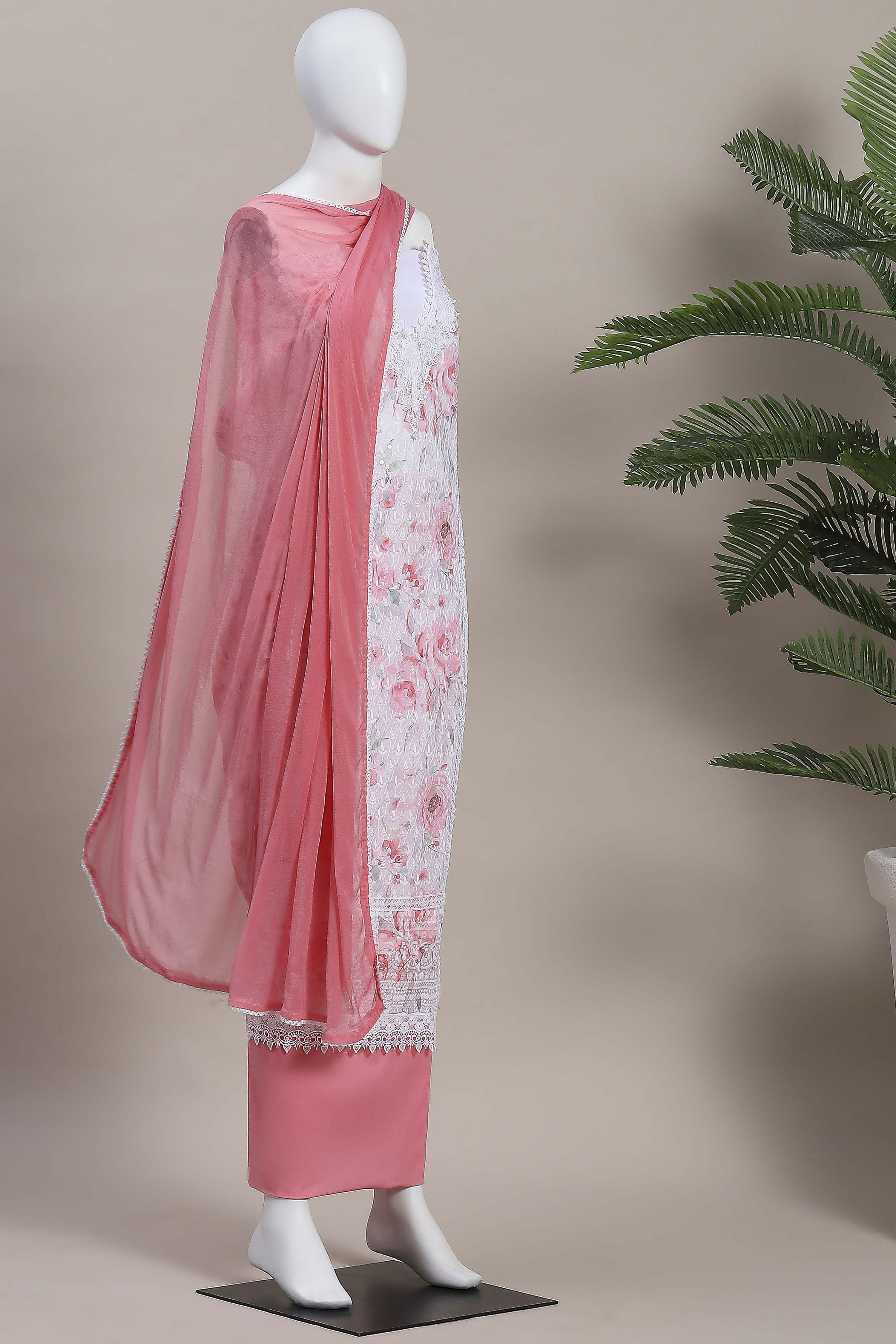 Green Cotton Printed Embroidered Unstitched Suit Set image number 4