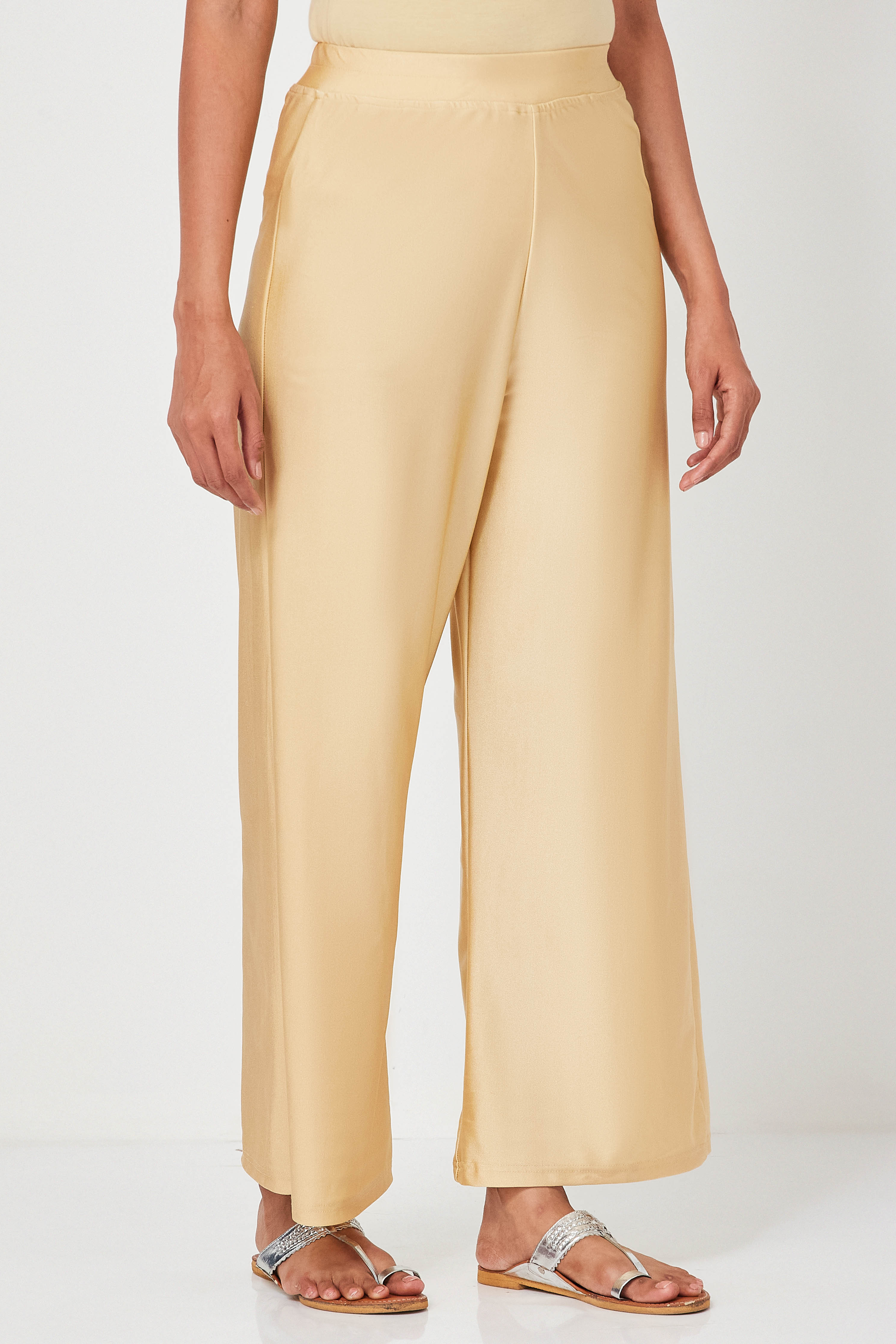 Gold Viscose Lycra Straight Palazzos image number 4